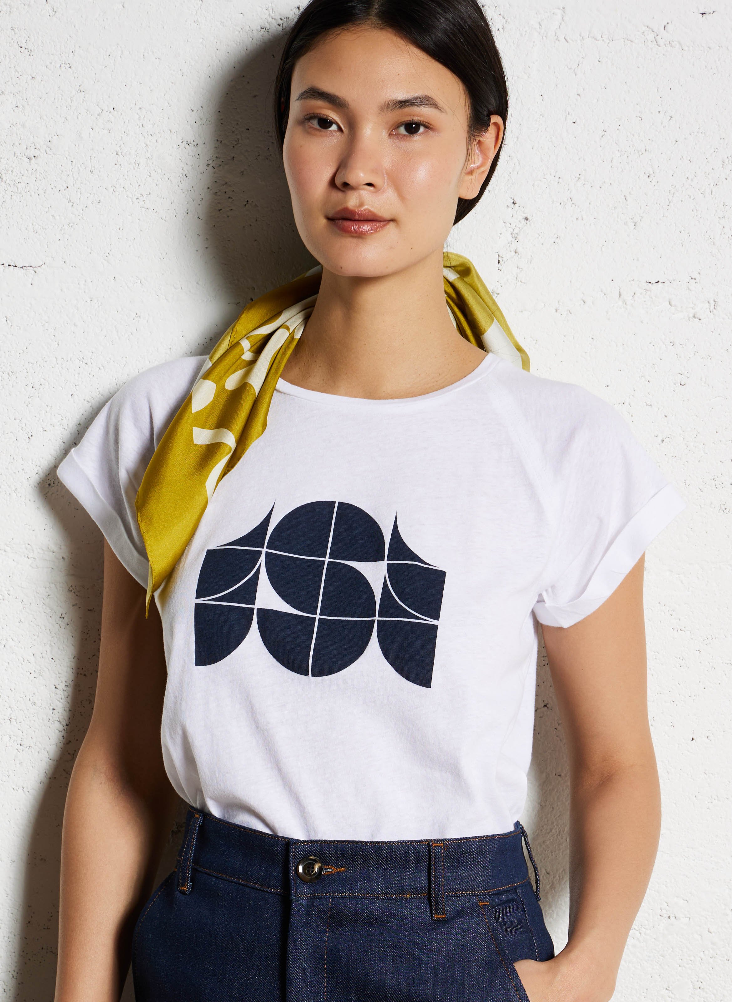 T-shirt met ronde hals en zeefdruk | katoenblend Wit