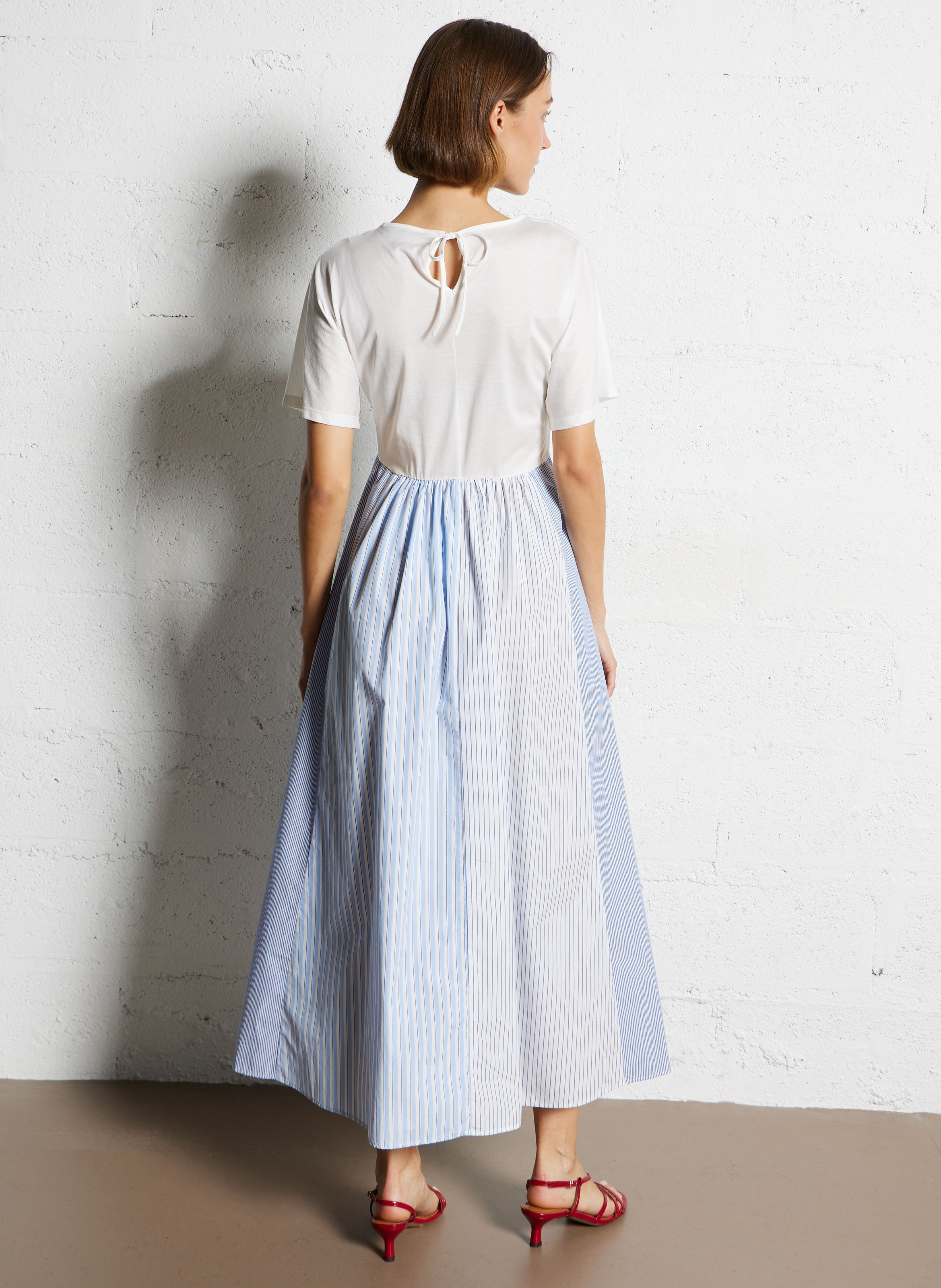 Midi-A-Linie-Kleid in Bicolor Weiss