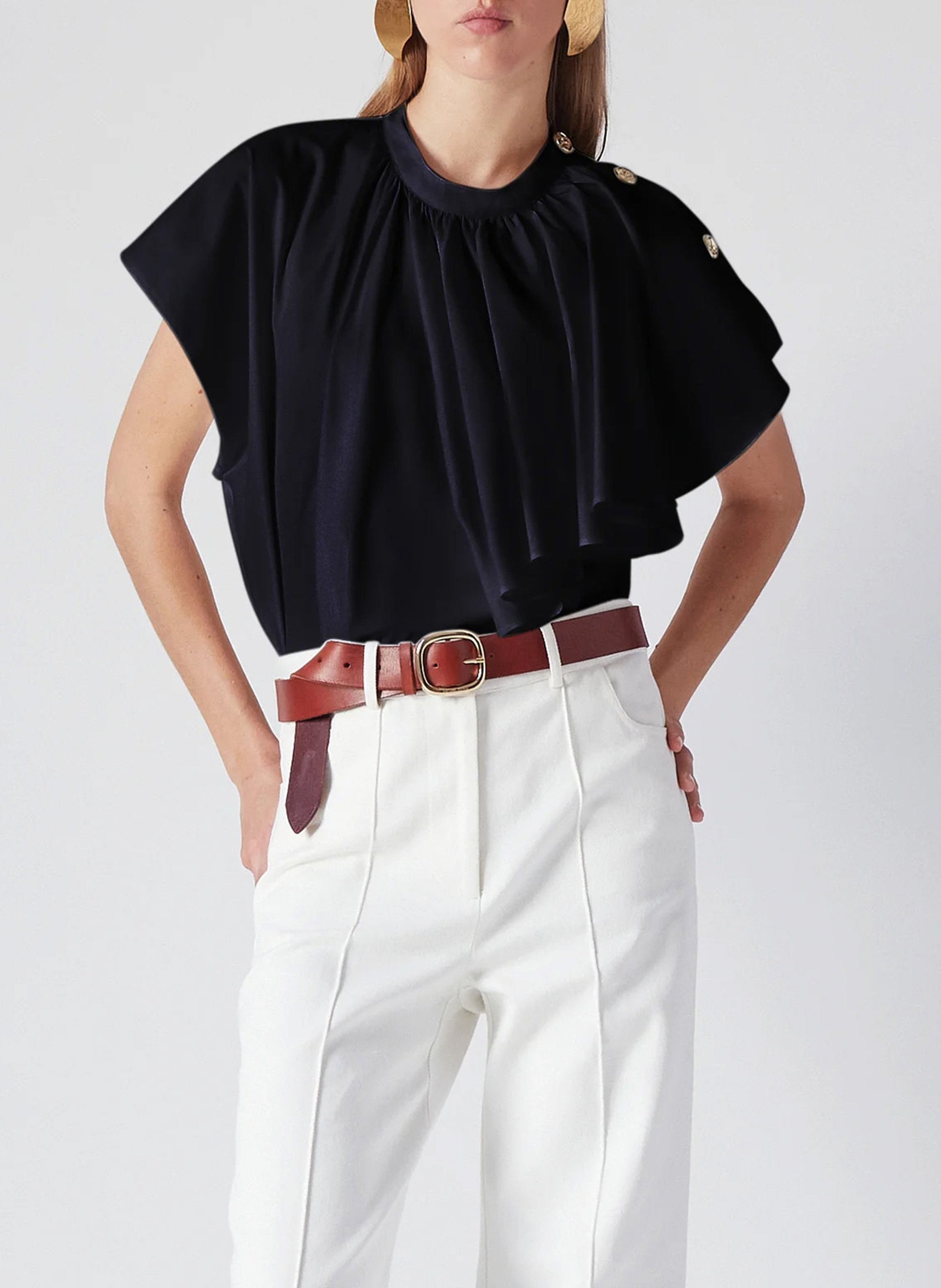 Short-sleeve ruffled top THE LABEL EDITION Black