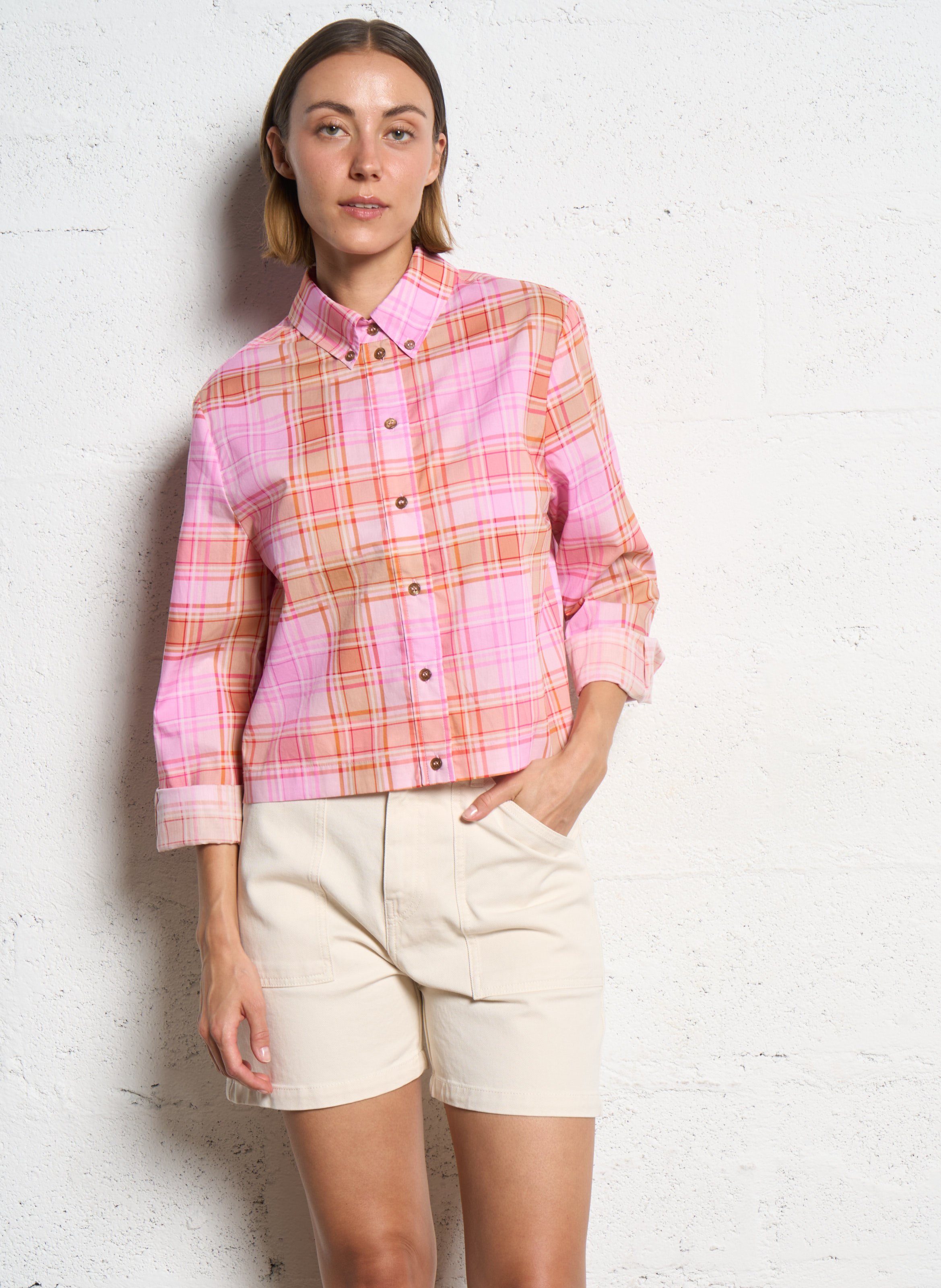 Rechte, katoenen blouse met print SUZIE WINKLE Roze