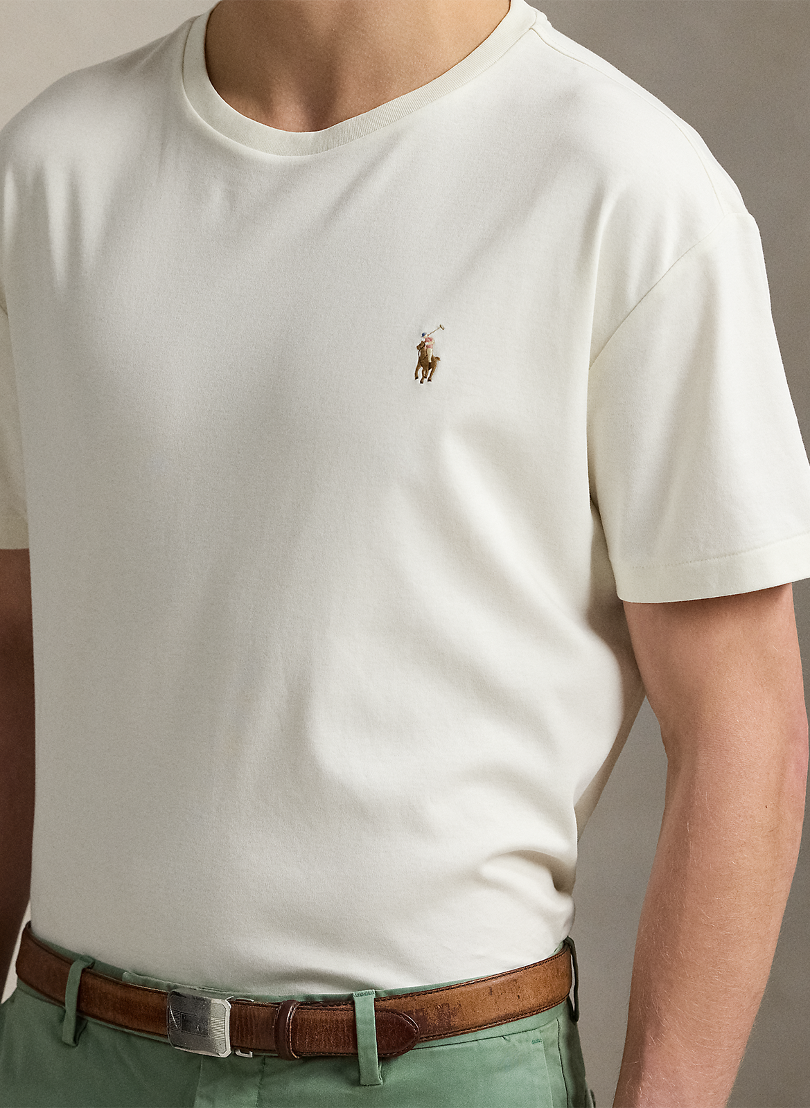 Tee-shirt col rond slim-fit en coton pima avec Pony Player POLO RALPH LAUREN Beige
