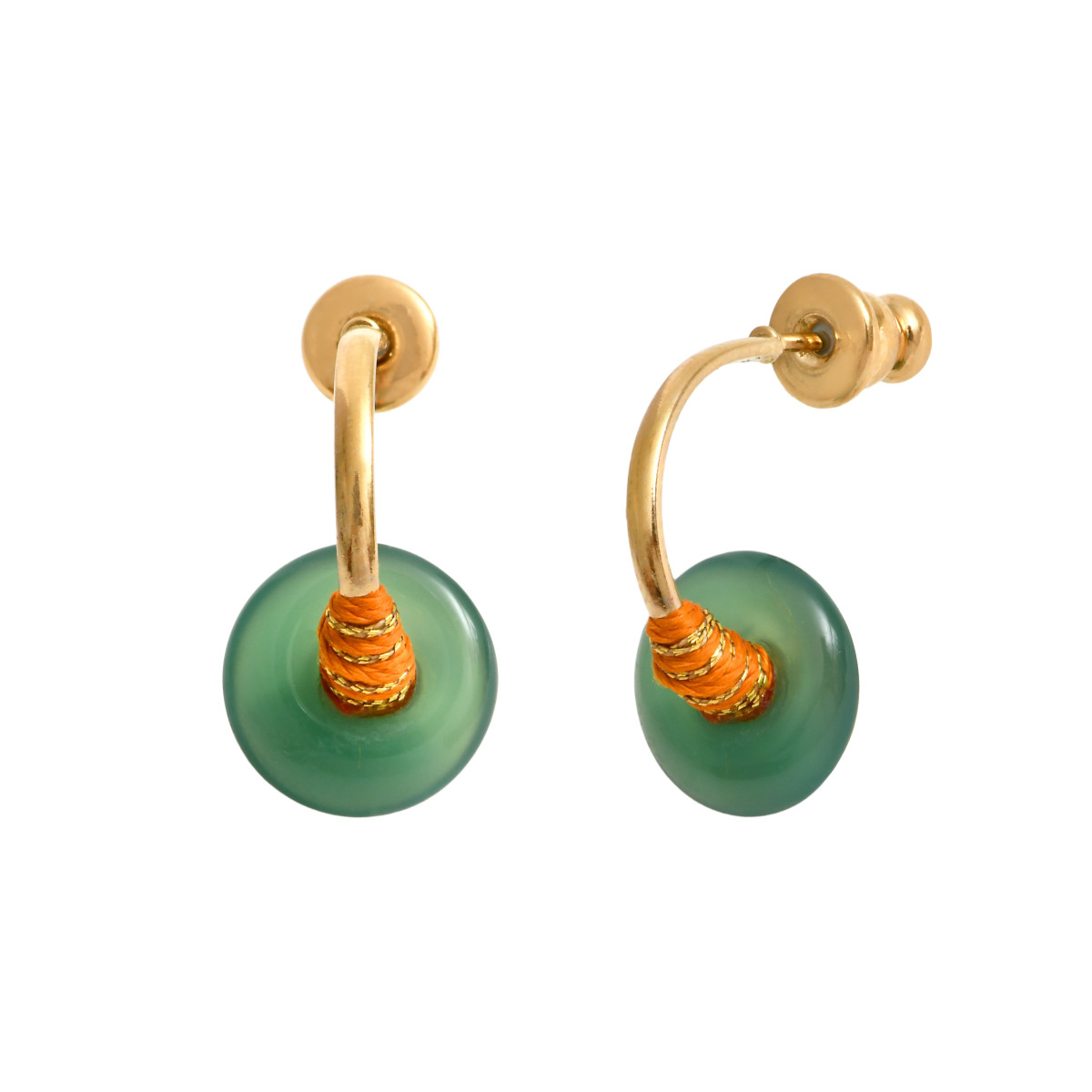 Mini boucles d'oreilles créoles babylone agate et fils de soie SATELLITE PARIS Vert