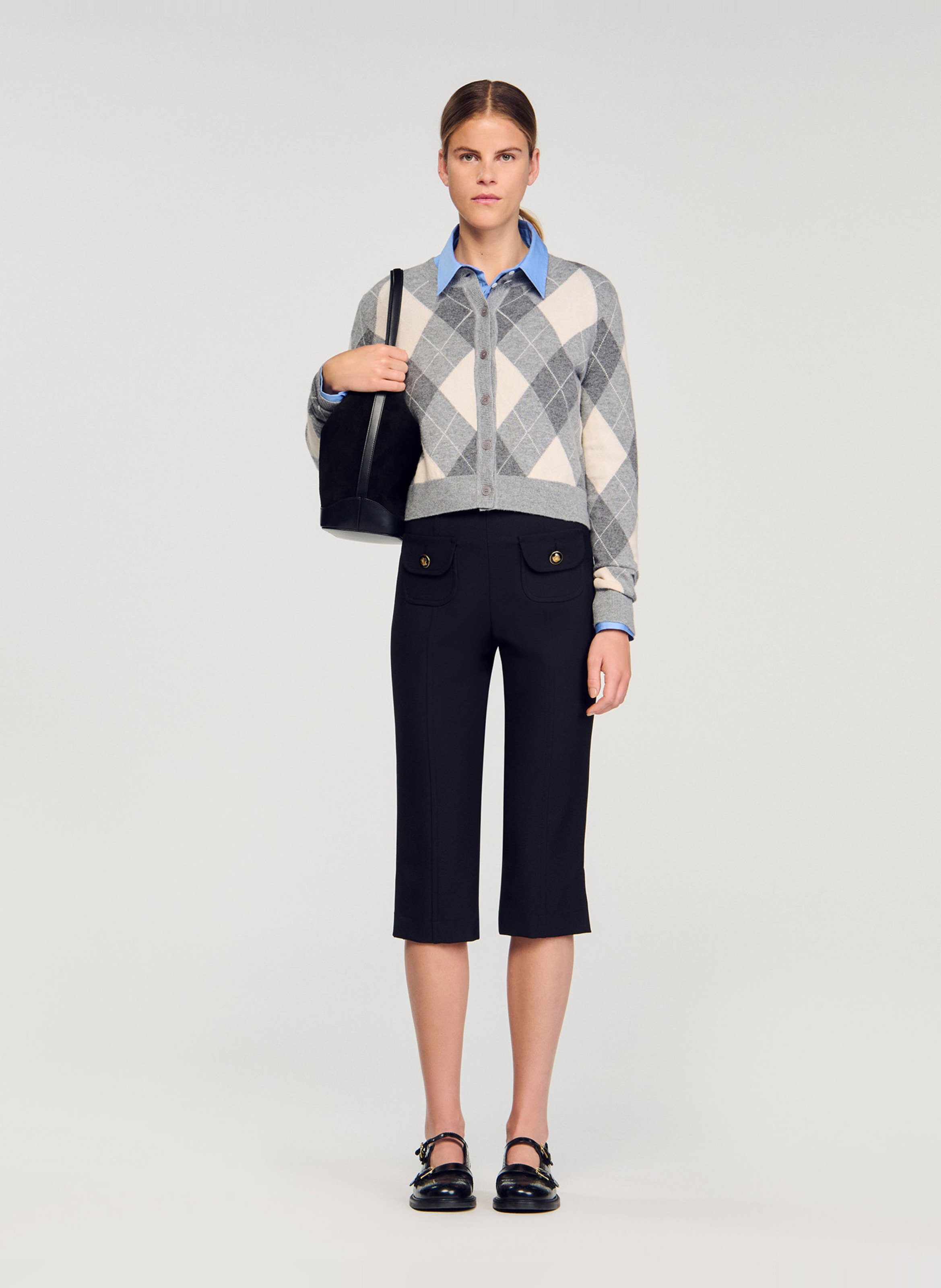 Cardigan court imprimé en laine mélangée SANDRO Gris