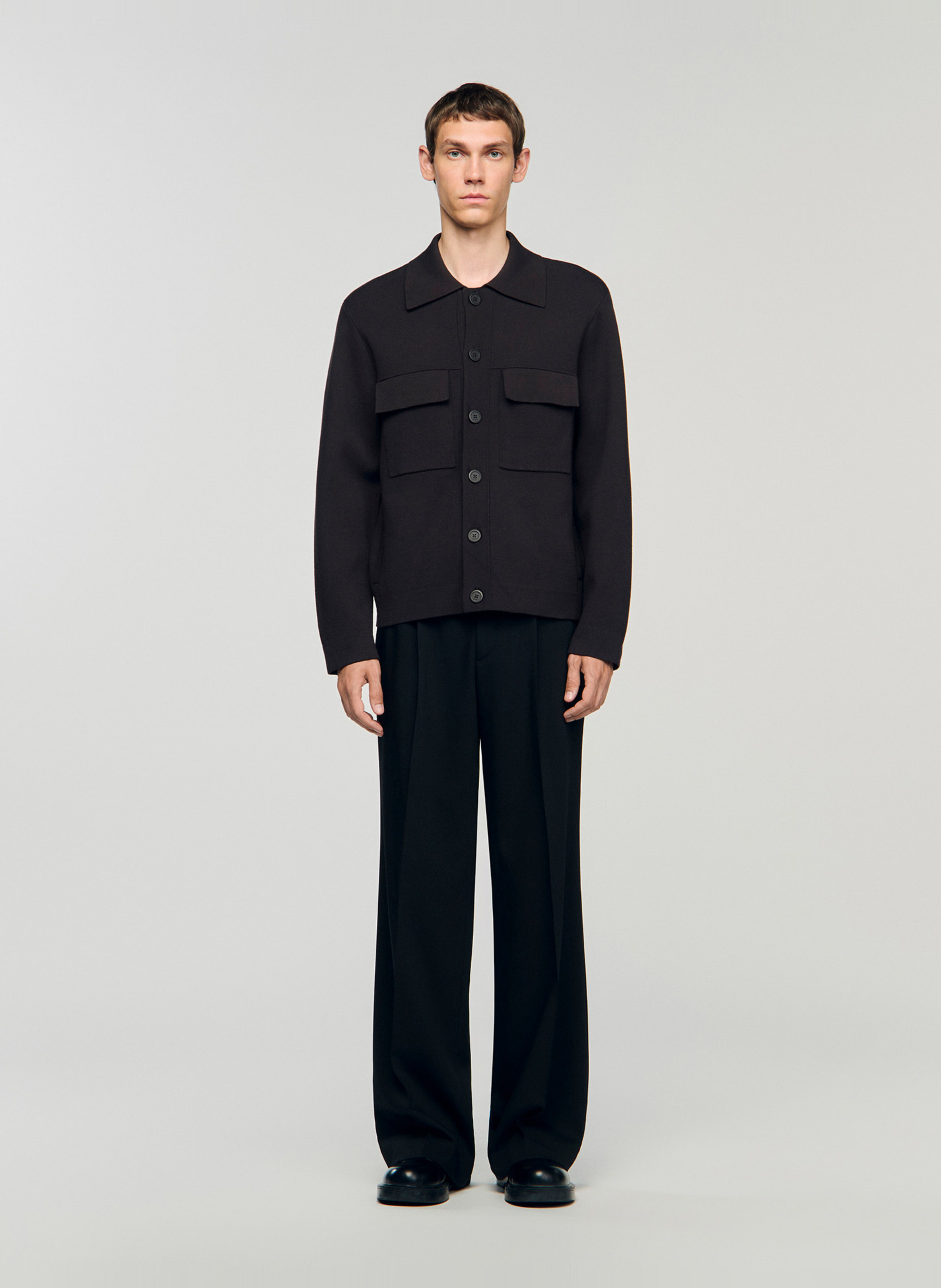 Blouson droit en maille  SANDRO Marron