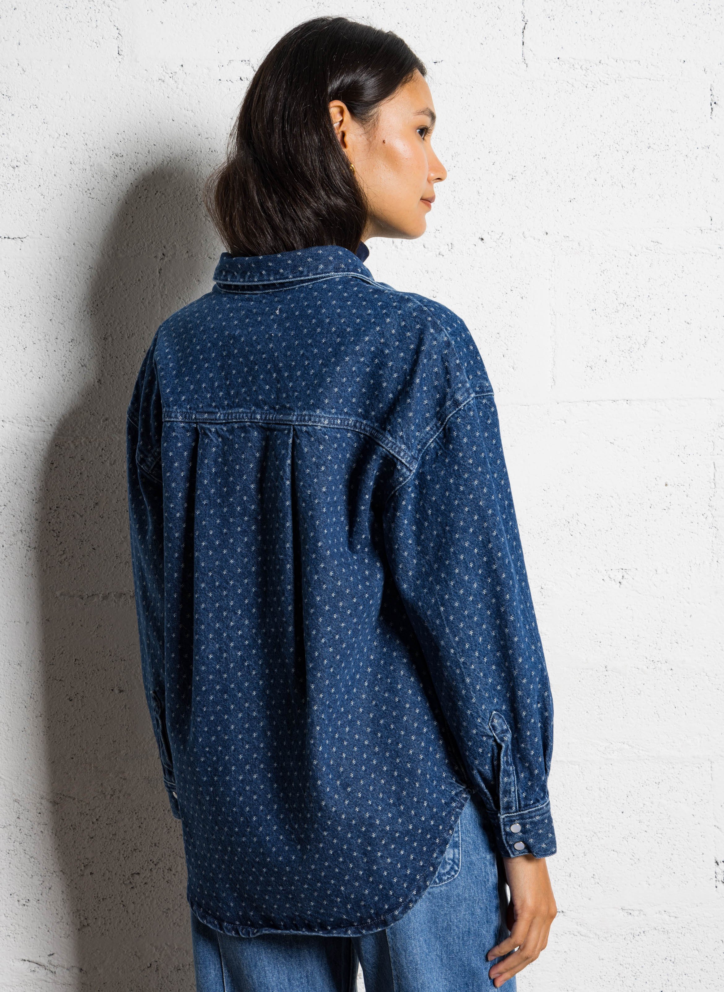 Chemise col classique en denim DES PETITS HAUTS Bleu