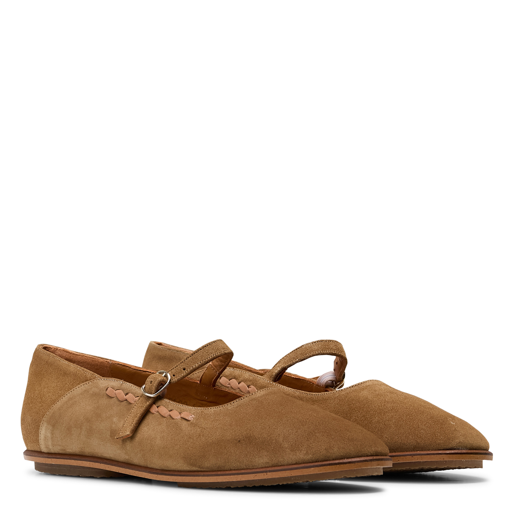 Suede ballet flats with leather strap NAGUISA Brown