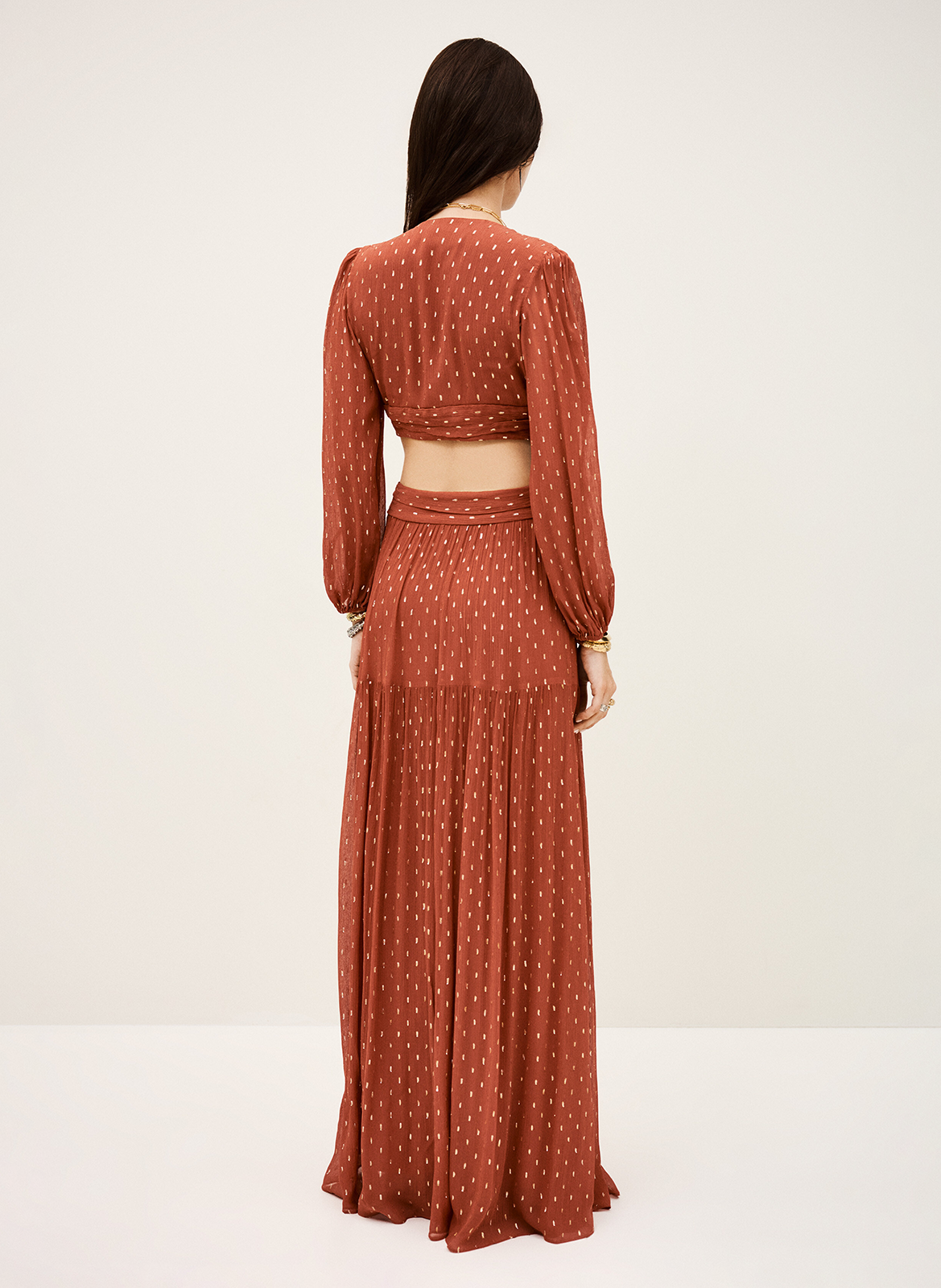 Robe longue fluide avec ouvertures côtés BA&SH Marron