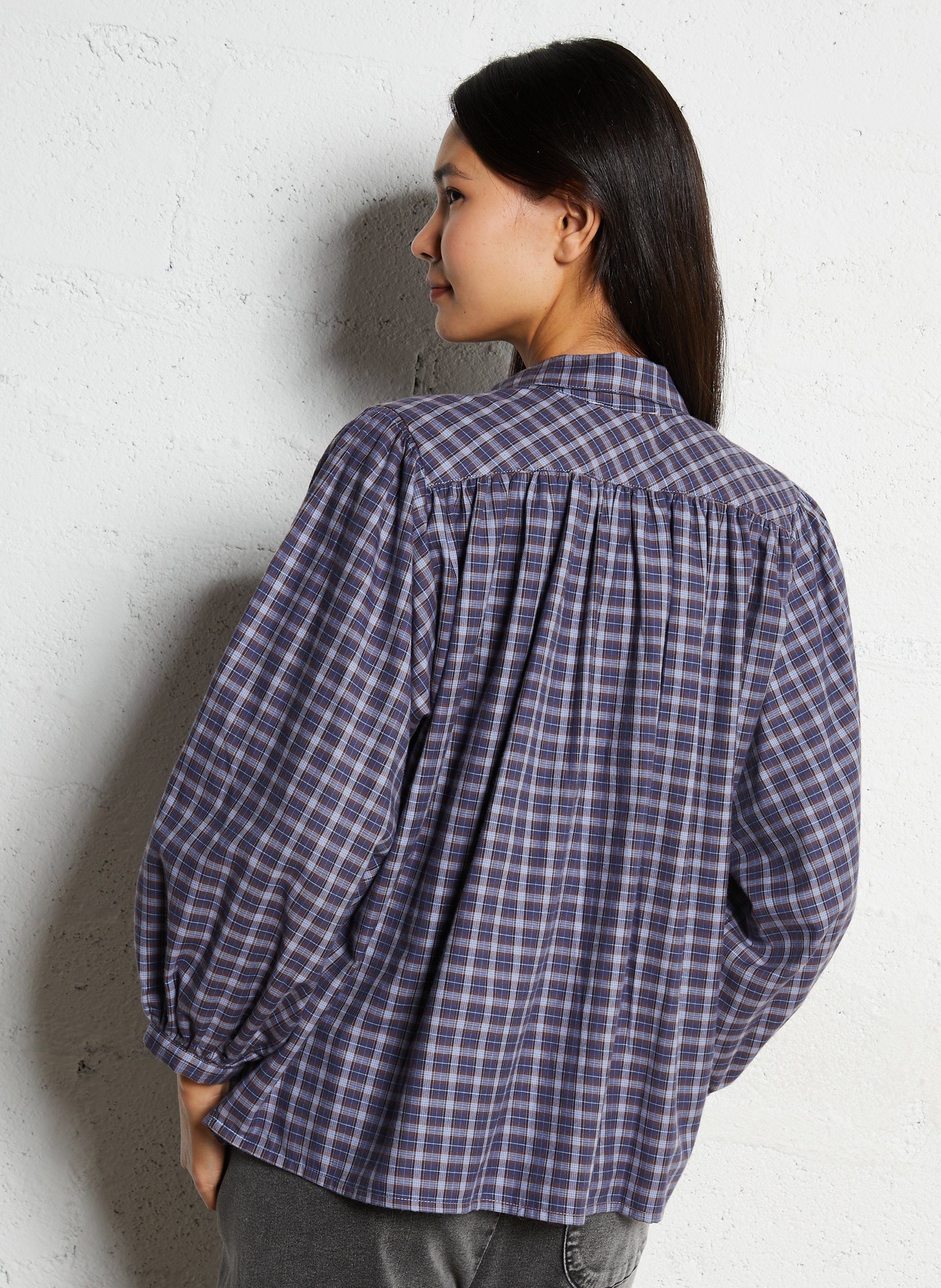 Cotton classic-collar checked shirt HOD PARIS Blue