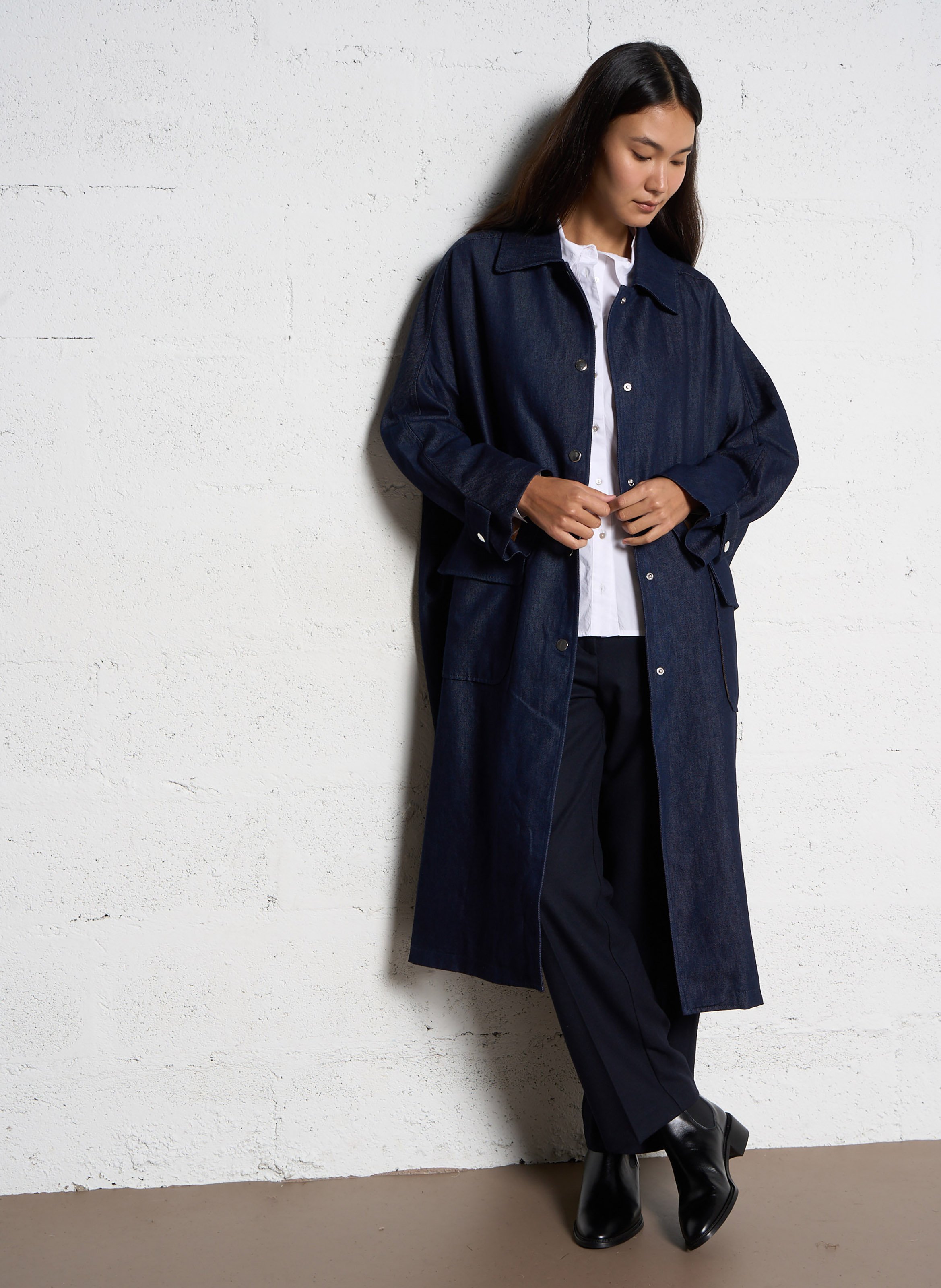 Pantalon droit en flanelle de laine  POMANDERE Bleu