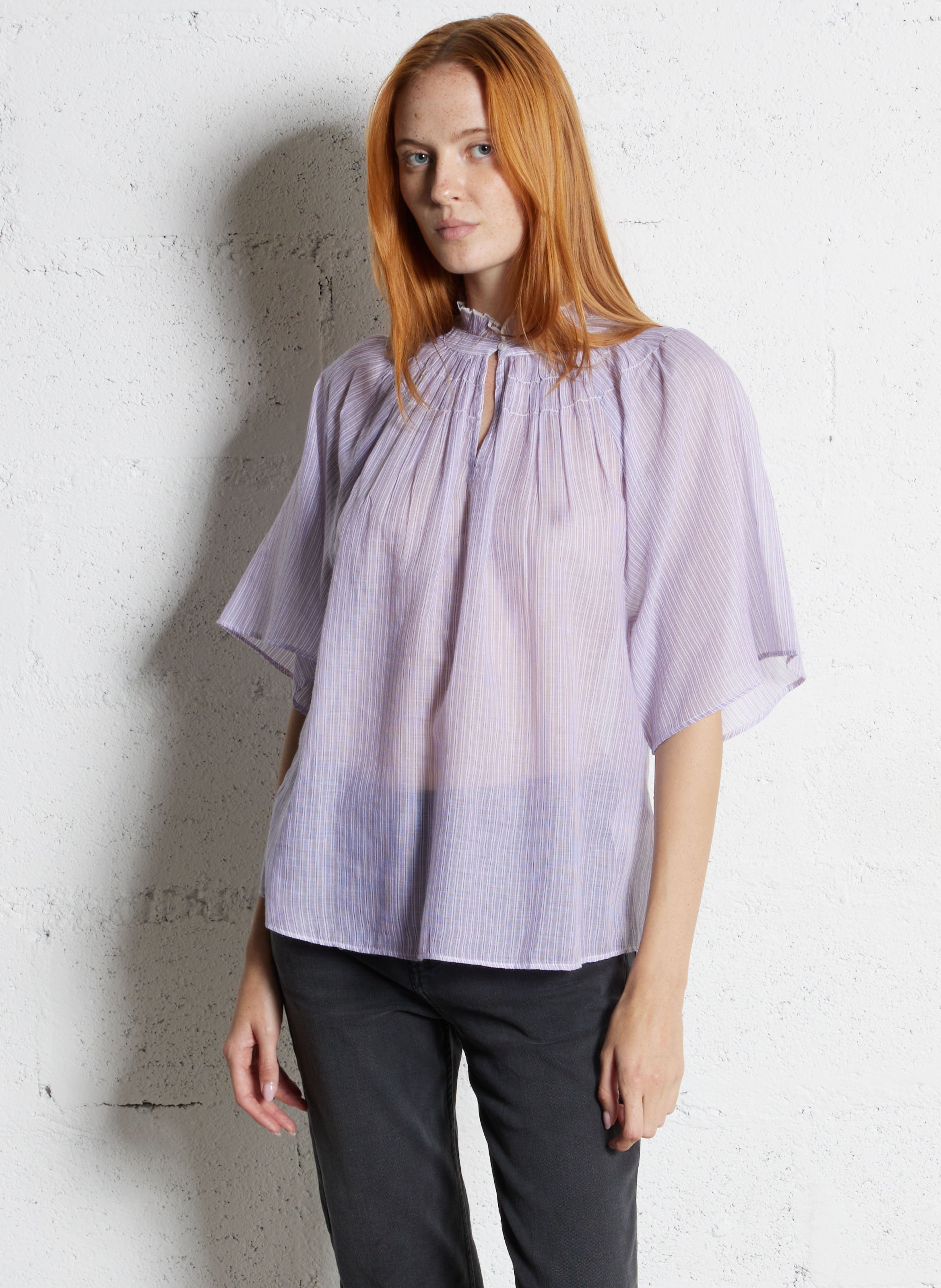 Loose-fit high-neck cotton blouse SUD EXPRESS Purple
