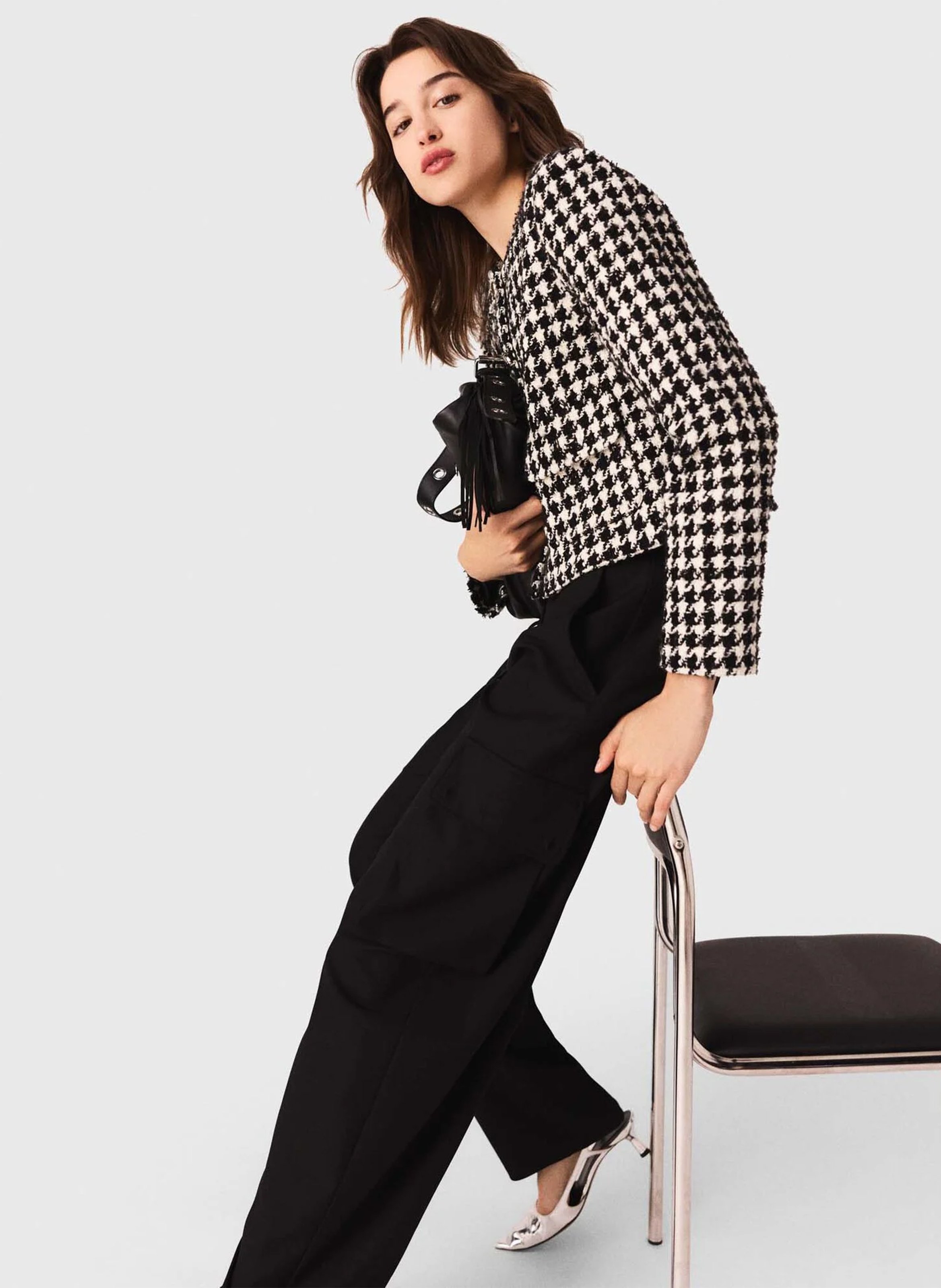 Veste droite col rond en tweed MAJE Blanc