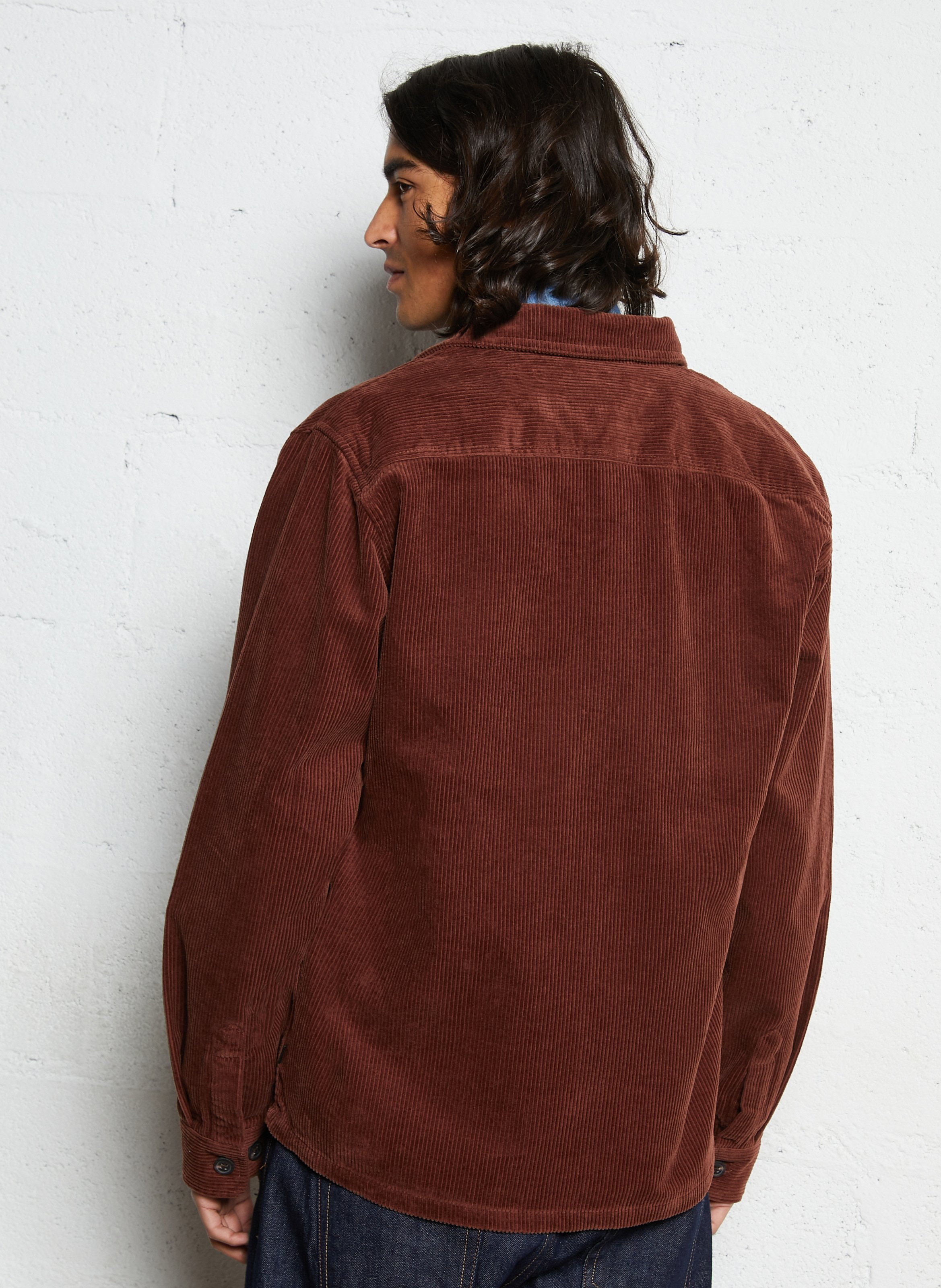 Straight cotton overshirt with classic collar SOLID Brown