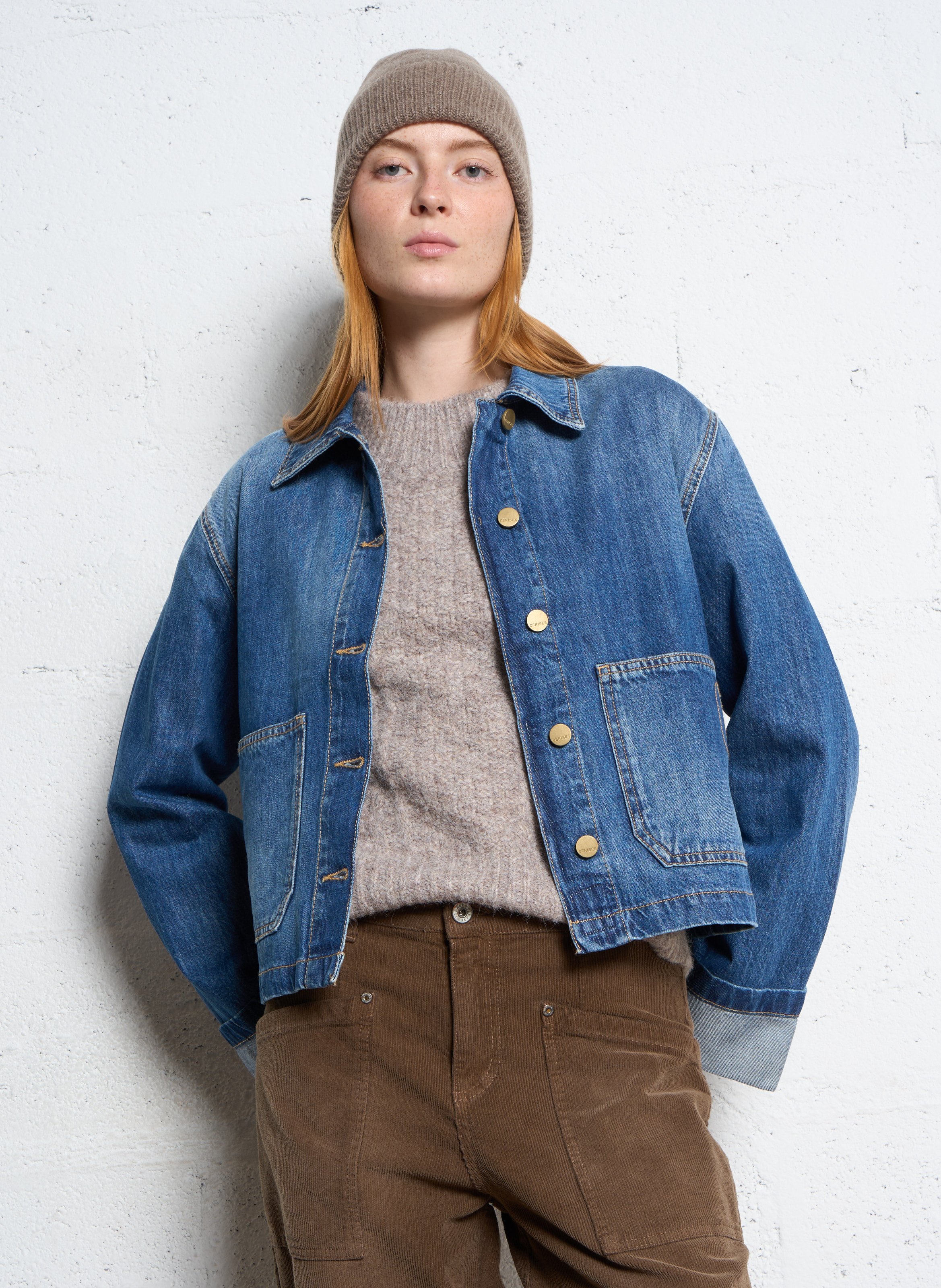 Veste col classique en denim de coton mélangé LE TEMPS DES CERISES Bleu