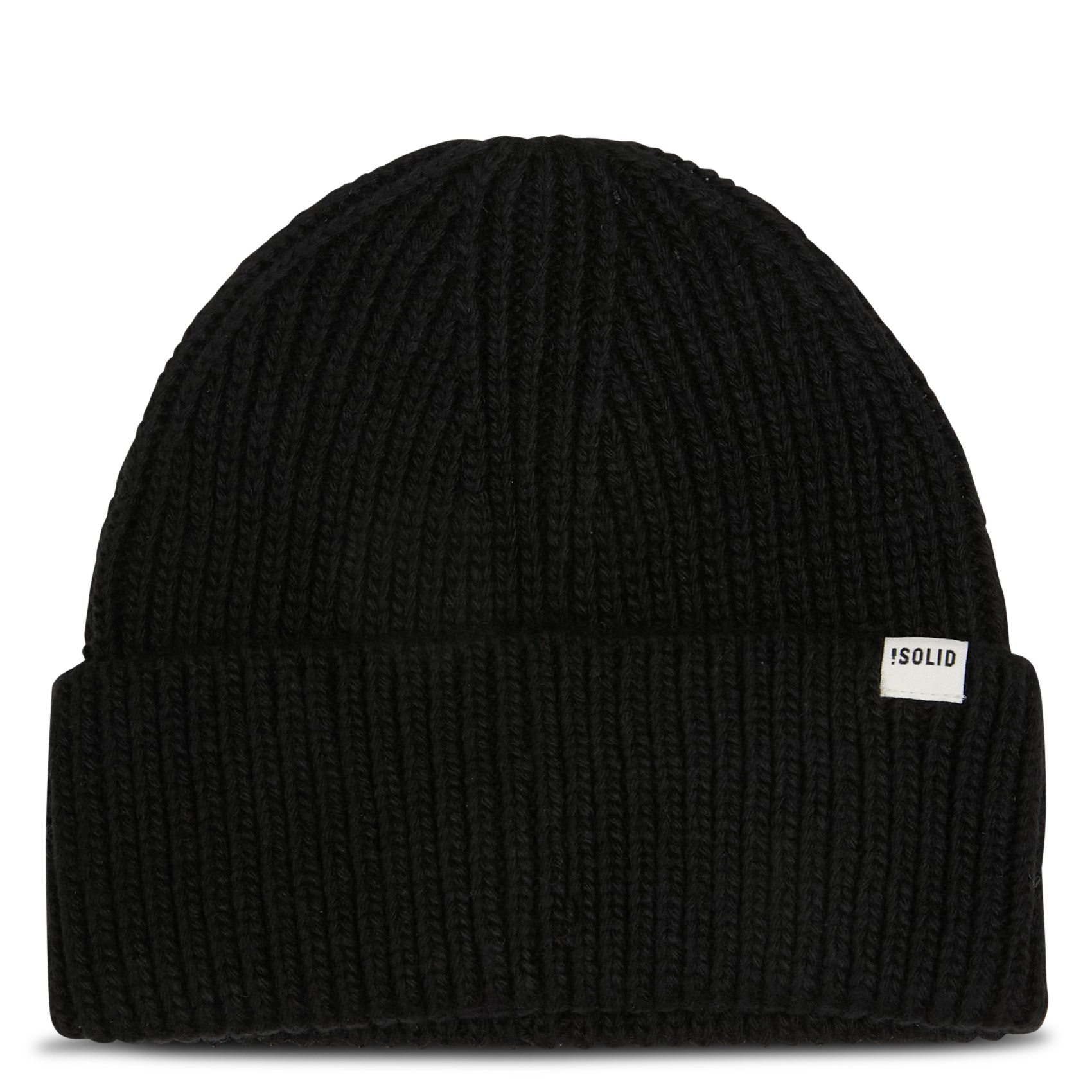 Effen muts met omgeslagen rand in gebreide stof. SOLID Zwart