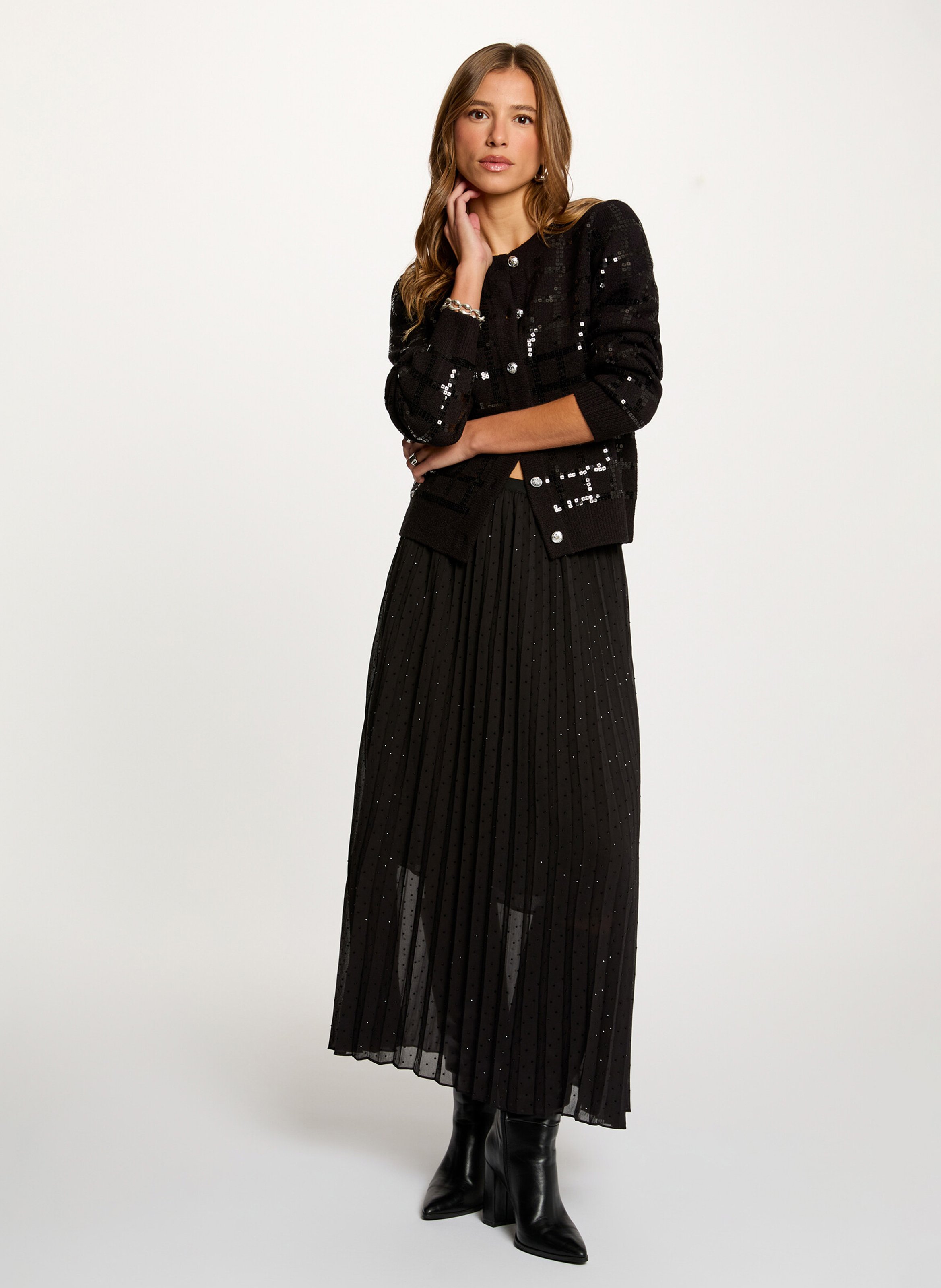 Jupe longue plissée à taille haute MORGAN Noir