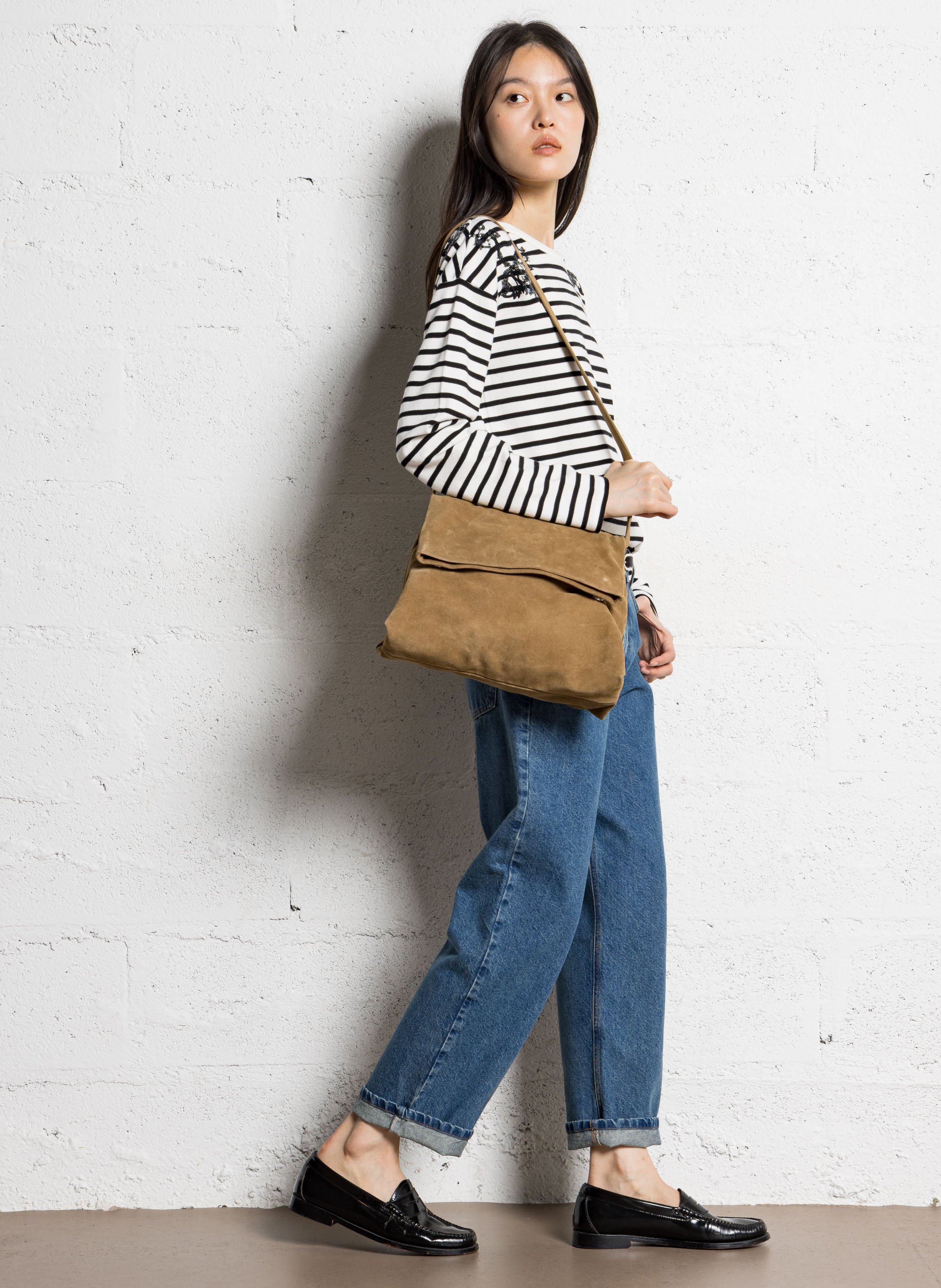 Sac bandoulière en cuir IKKS Marron