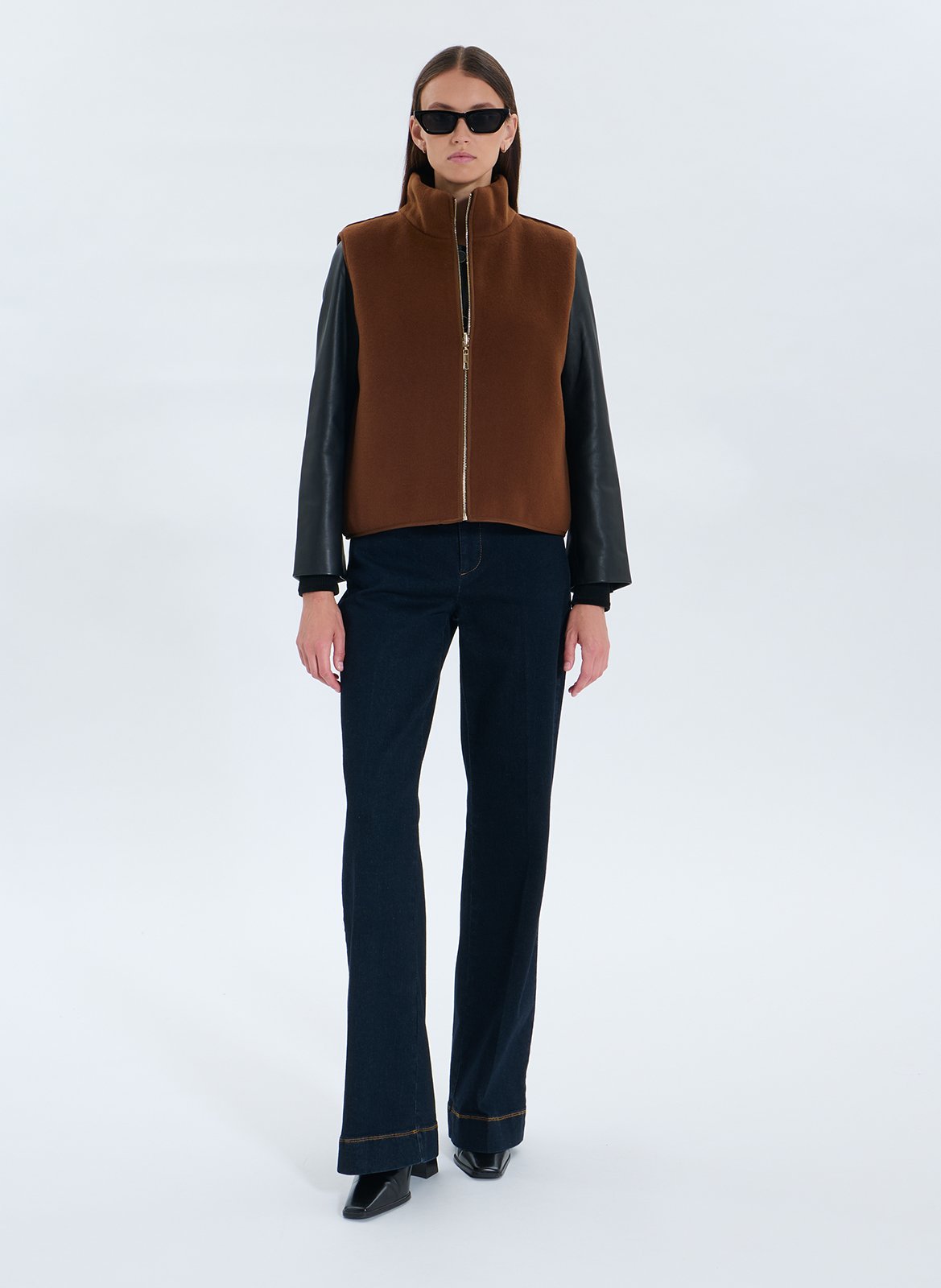 Mohair and merino wool high-neck cardigan ZAPA Brown