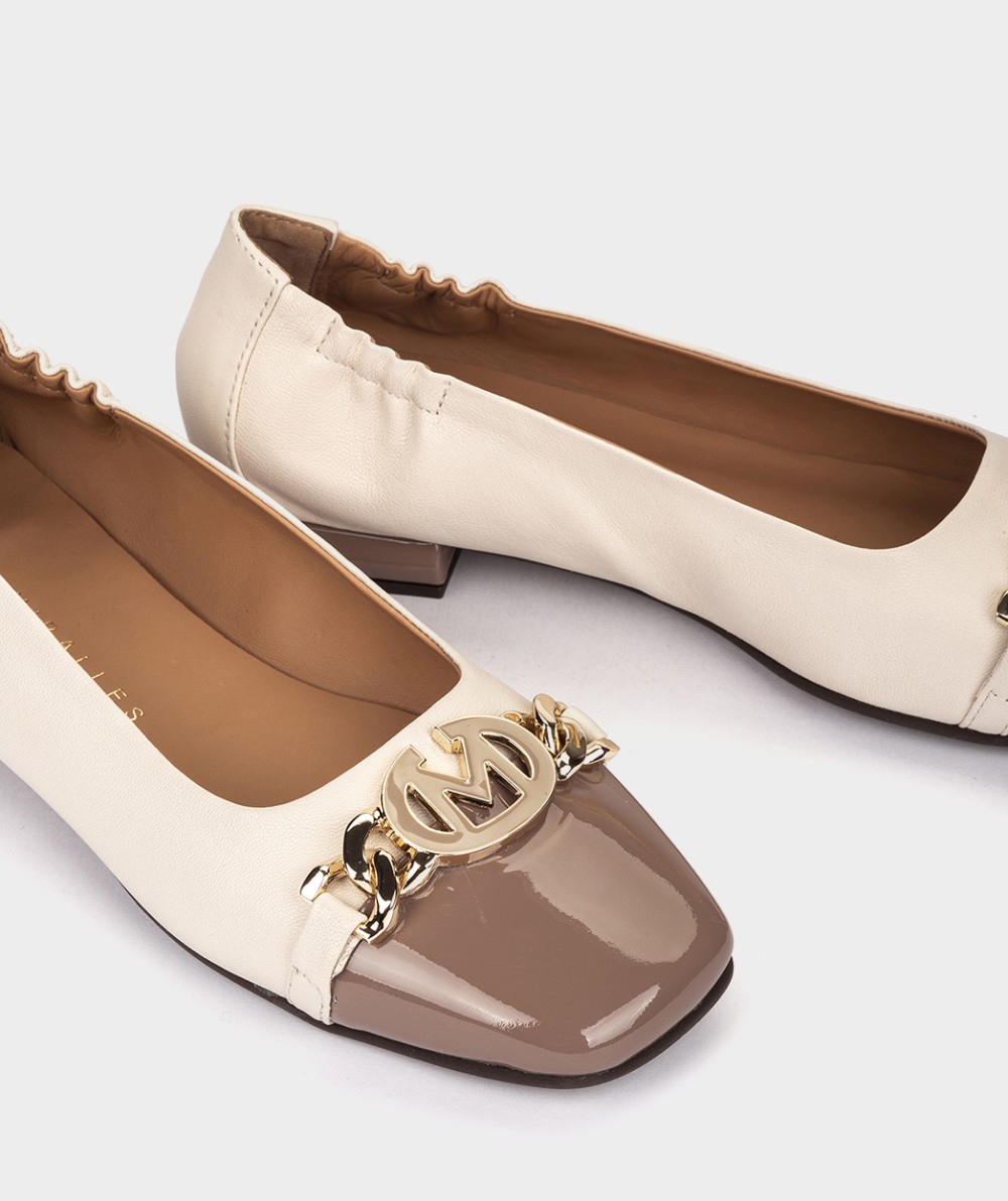 Two-tone leather and patent leather ballet flats PEDRO MIRALLES White