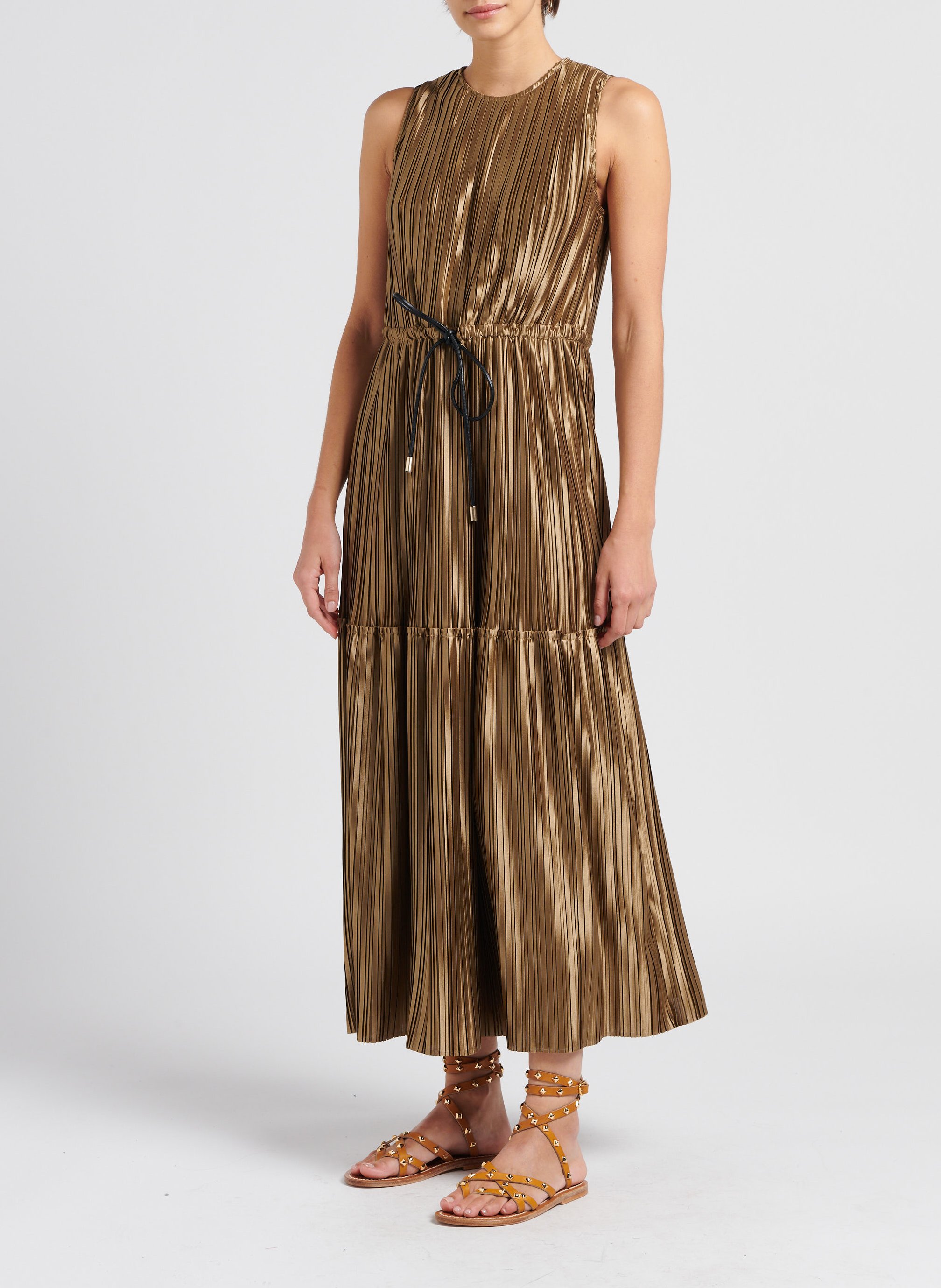 Lange jurk van glinsterende plisséstof TWINSET Goudkleurig