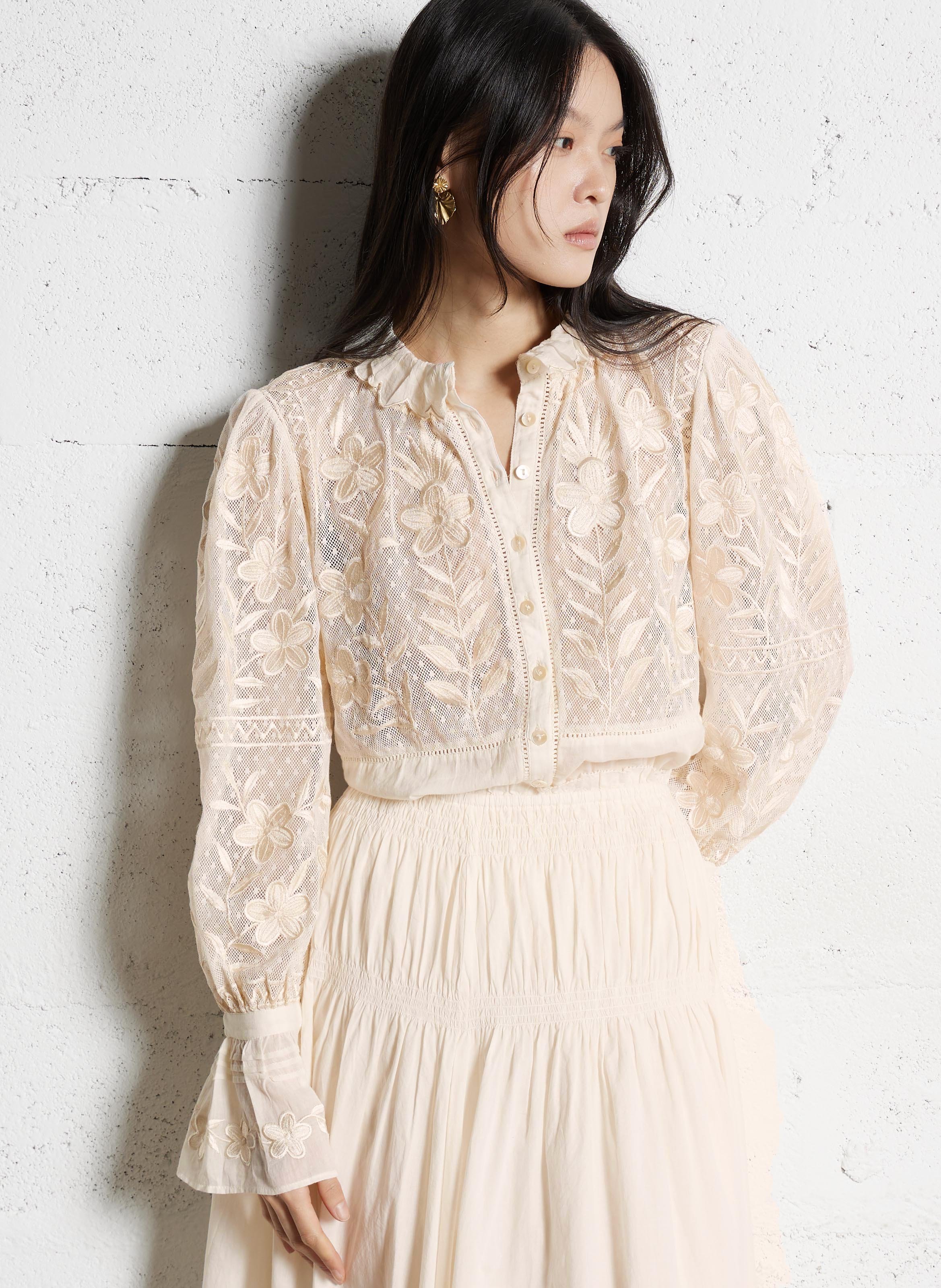 Chemsie col montant en coton ANTIK BATIK Blanc