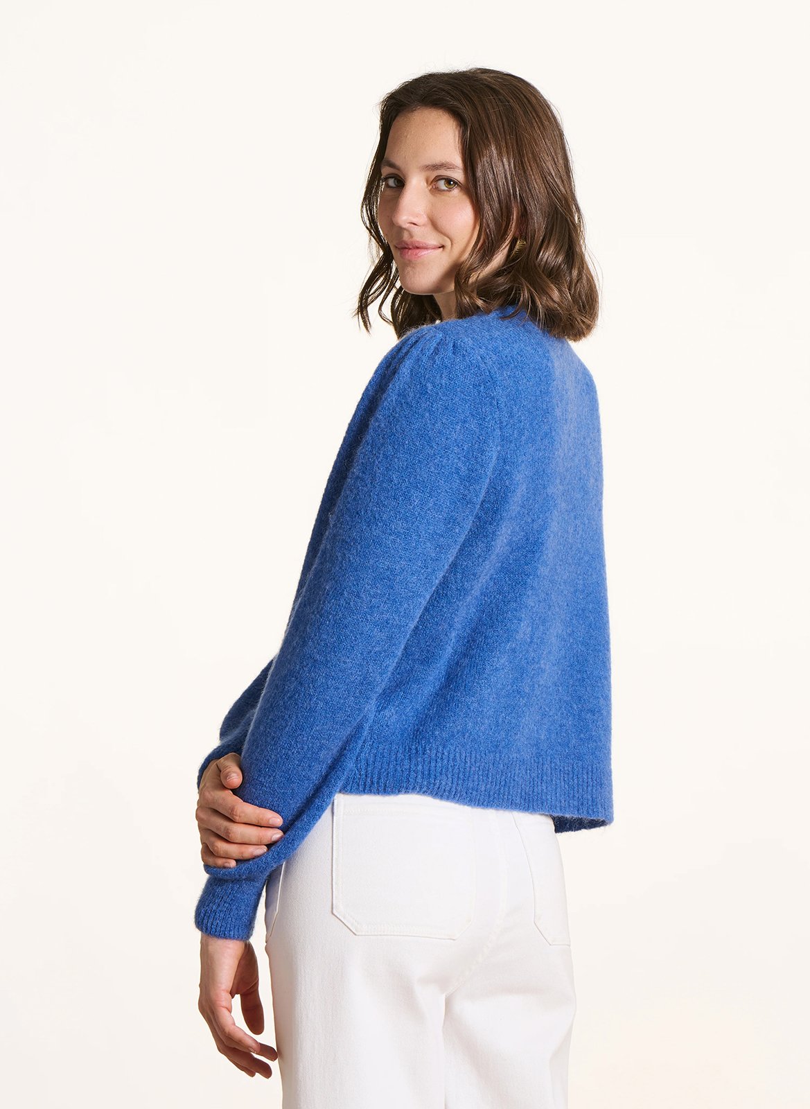 Ruimvallend, gebreid vest met ronde hals - materiaalblend LA FEE MARABOUTEE Blauw