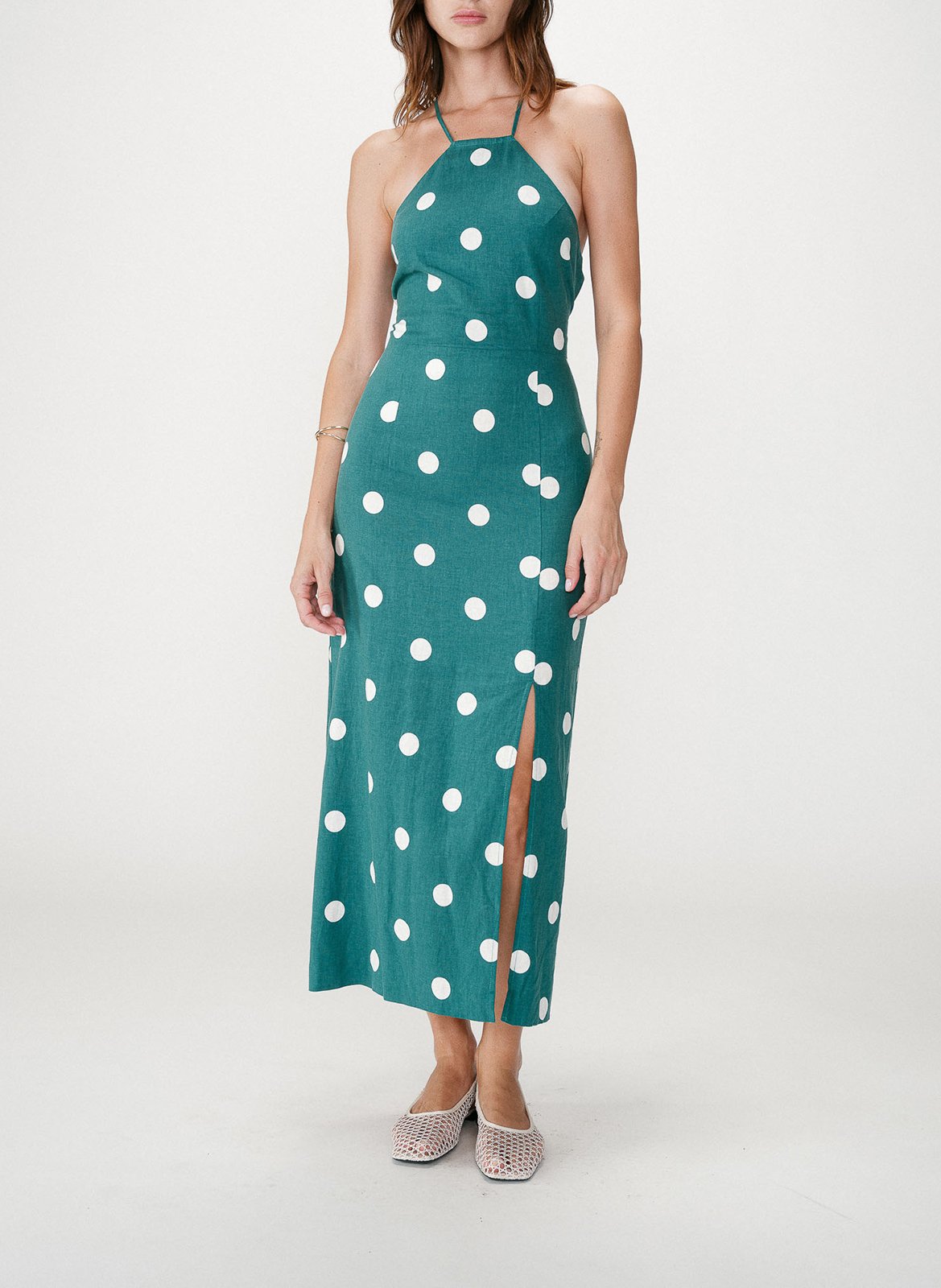 Lange jurk met Amerikaanse kraag GRACE ET MILA Groen