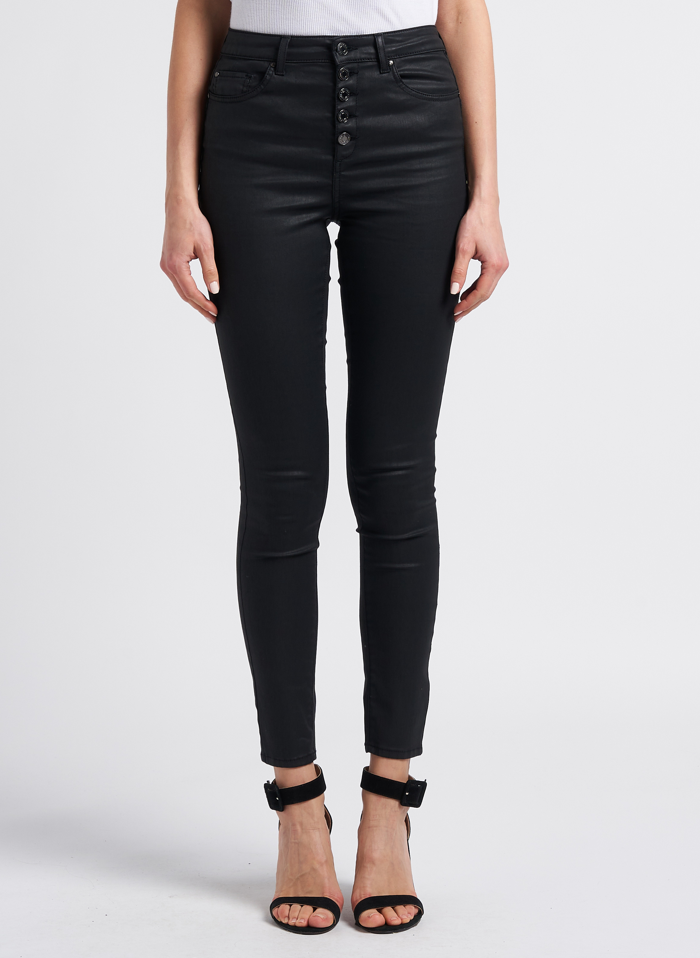 High-rise glazed cotton-blend skinny jeans IKKS Black