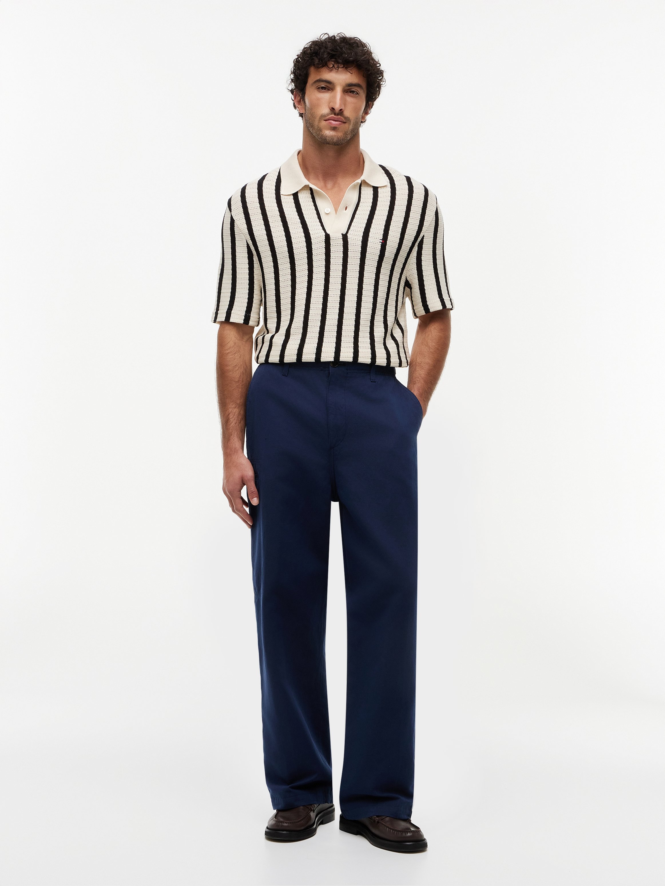 Polo droit en maille rayée TOMMY HILFIGER Noir