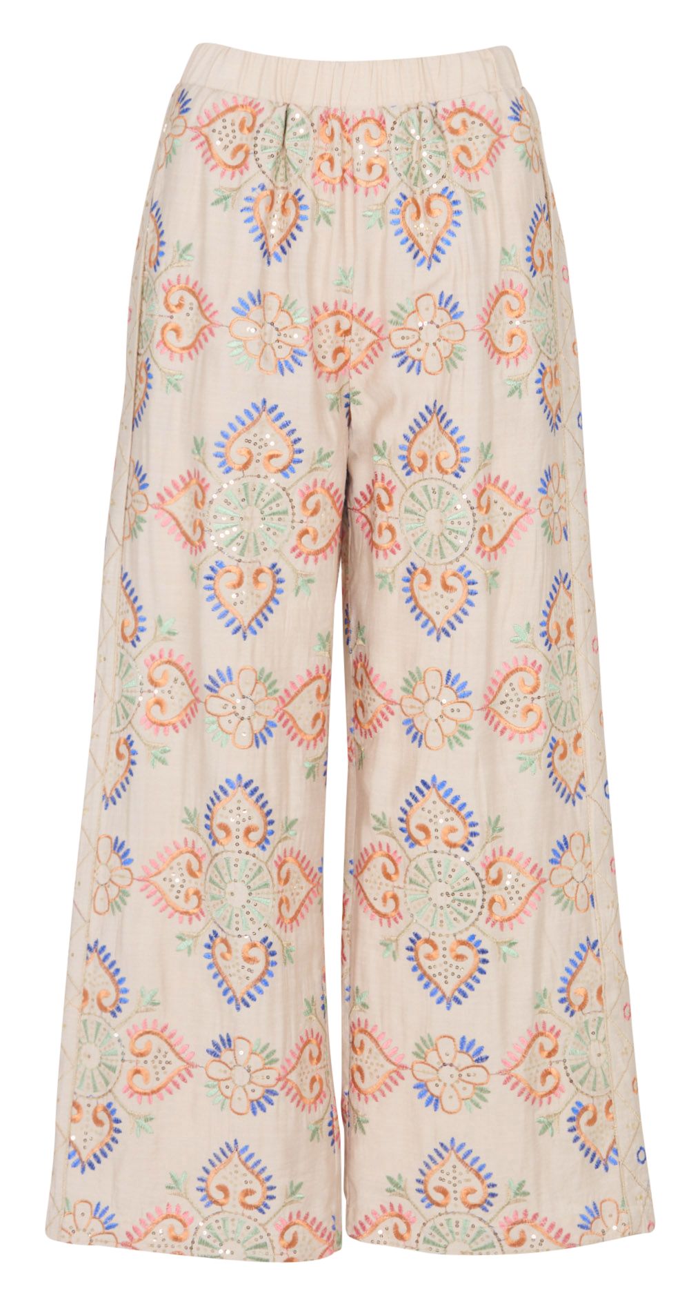 Weite, bestickte Hose SEE U SOON Beige