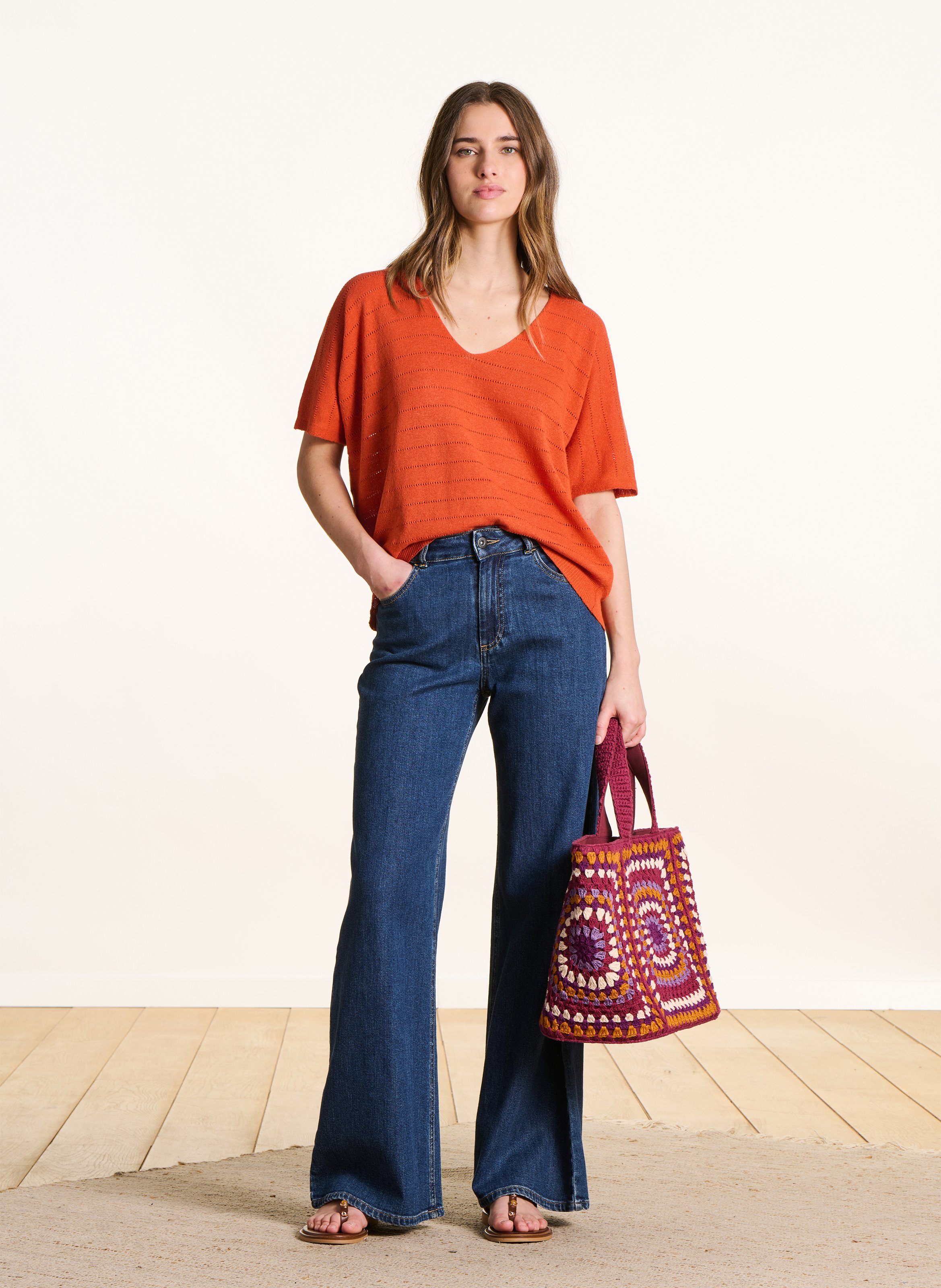 Pullover aus Baumwoll-Mix mit V-Ausschnitt LA FEE MARABOUTEE Braun