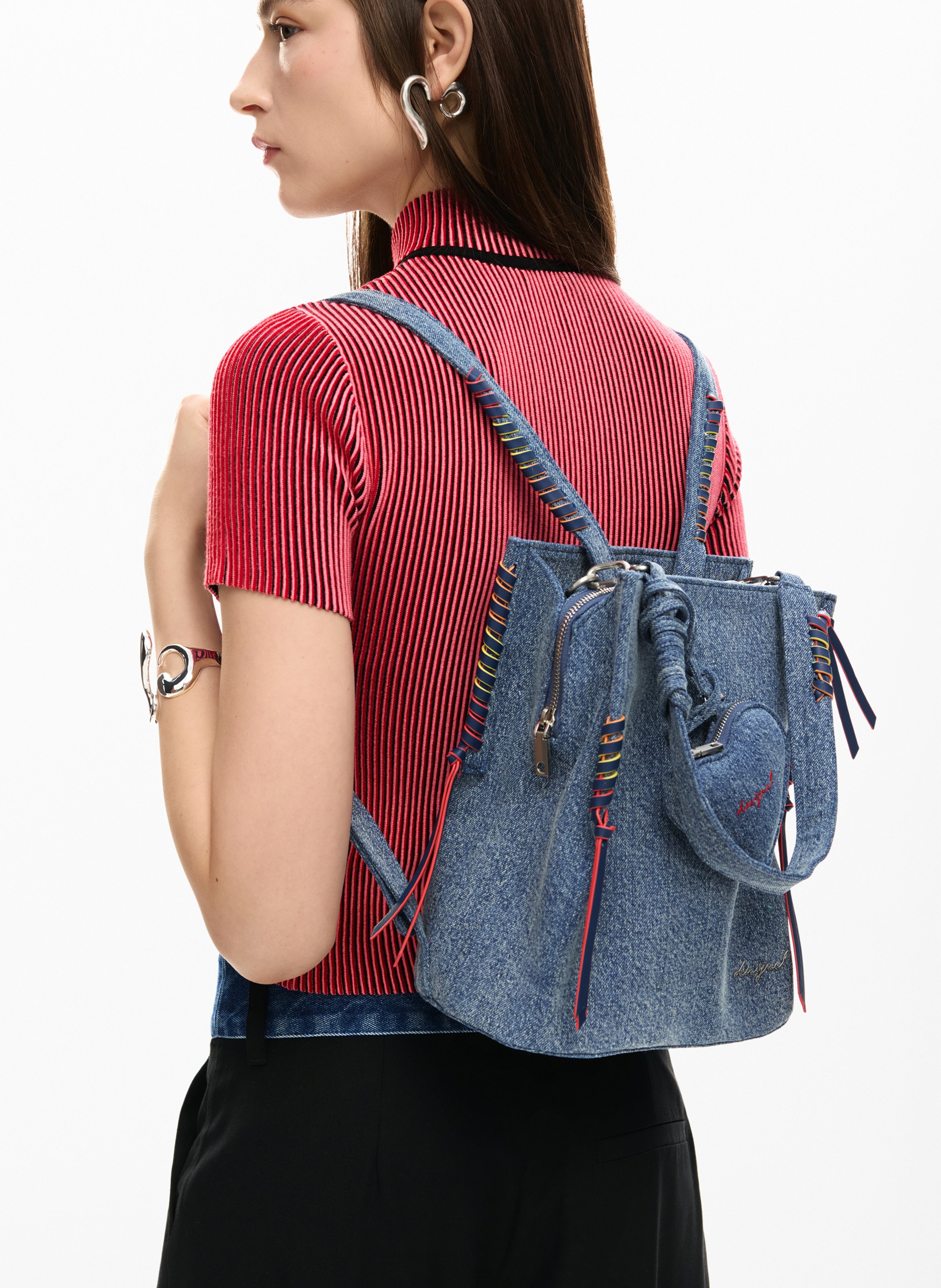 Denim backpack with heart DESIGUAL Blue