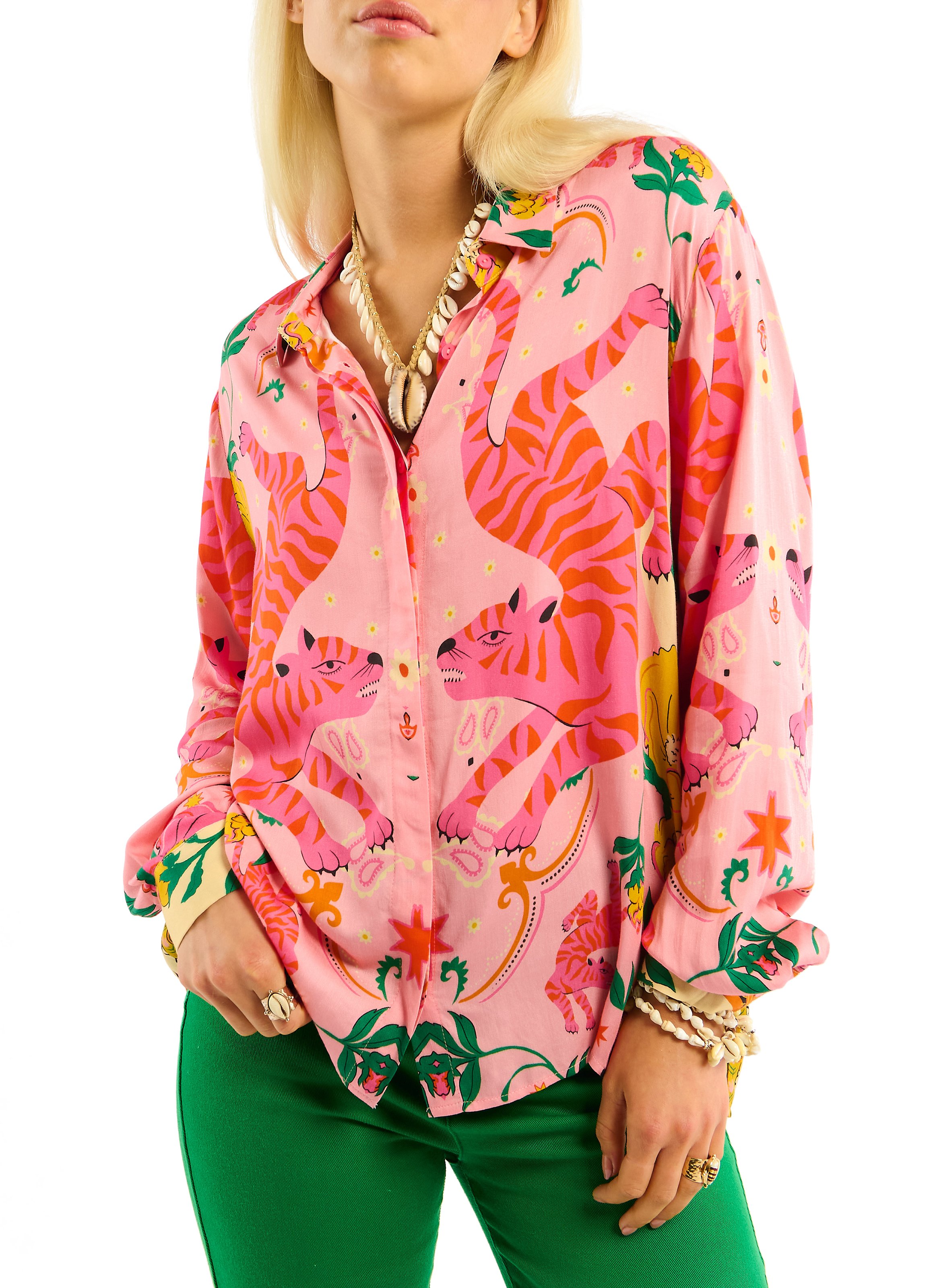 Rechte blouse met klassieke kraag en tijgerprint WILD