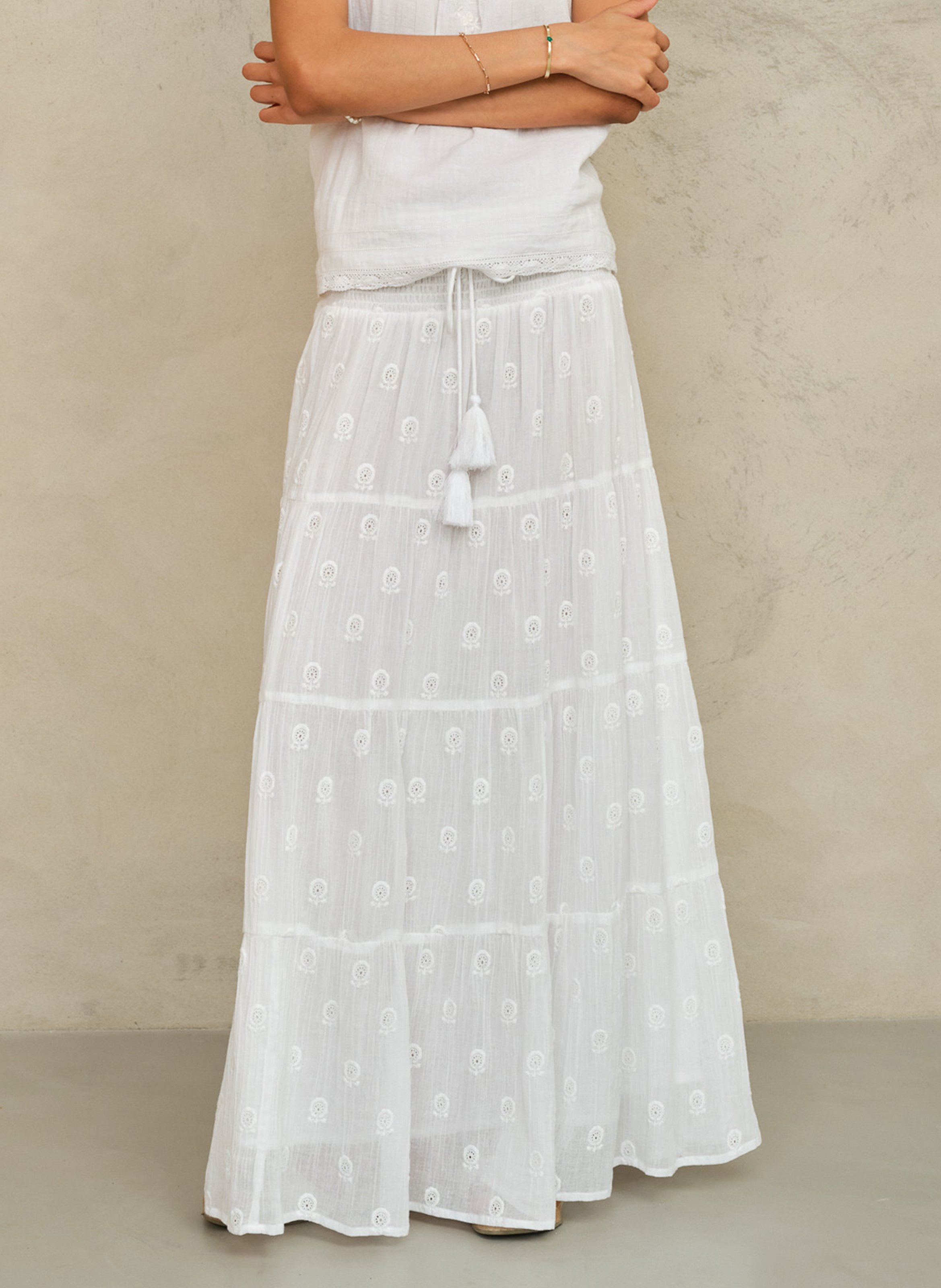 Anaïs cotton midi skirt M.A.B.E White