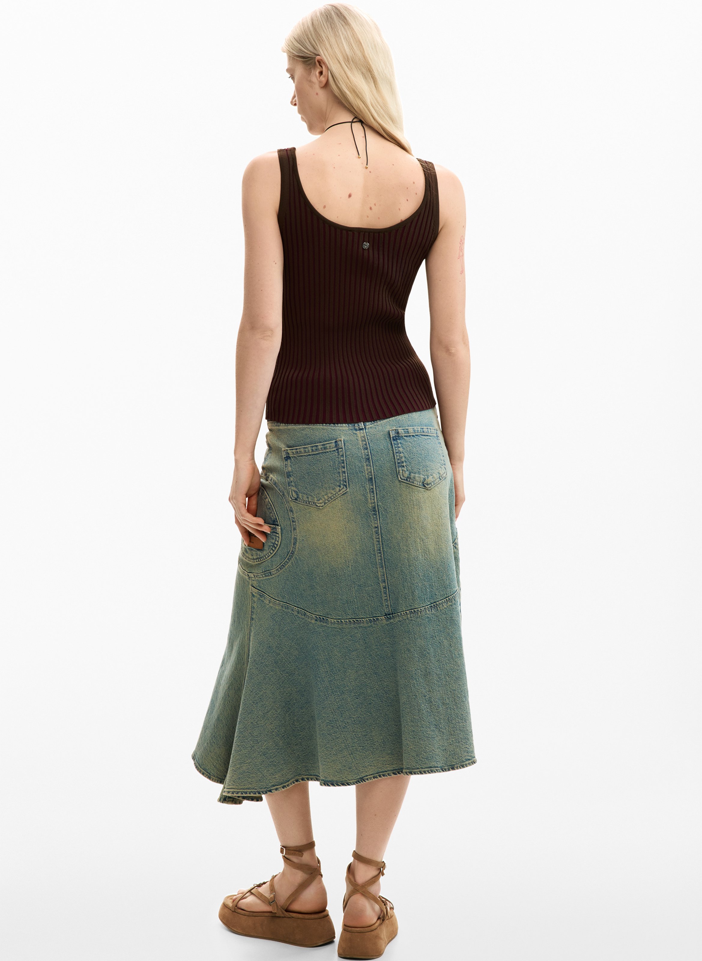 Débardeur col rond en maille côtelée DESIGUAL Marron