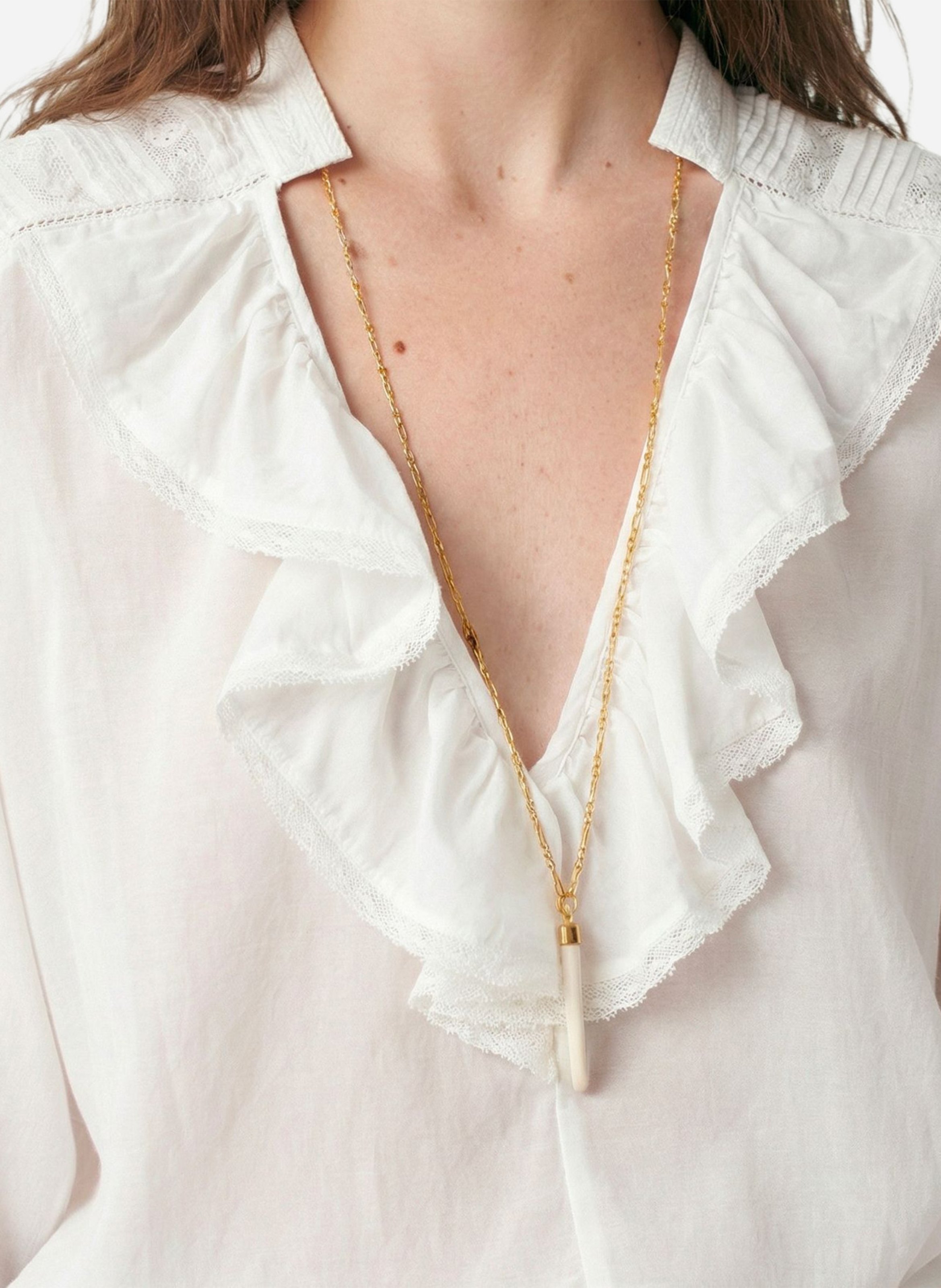 Blouse col V à volants VANESSA BRUNO Blanc