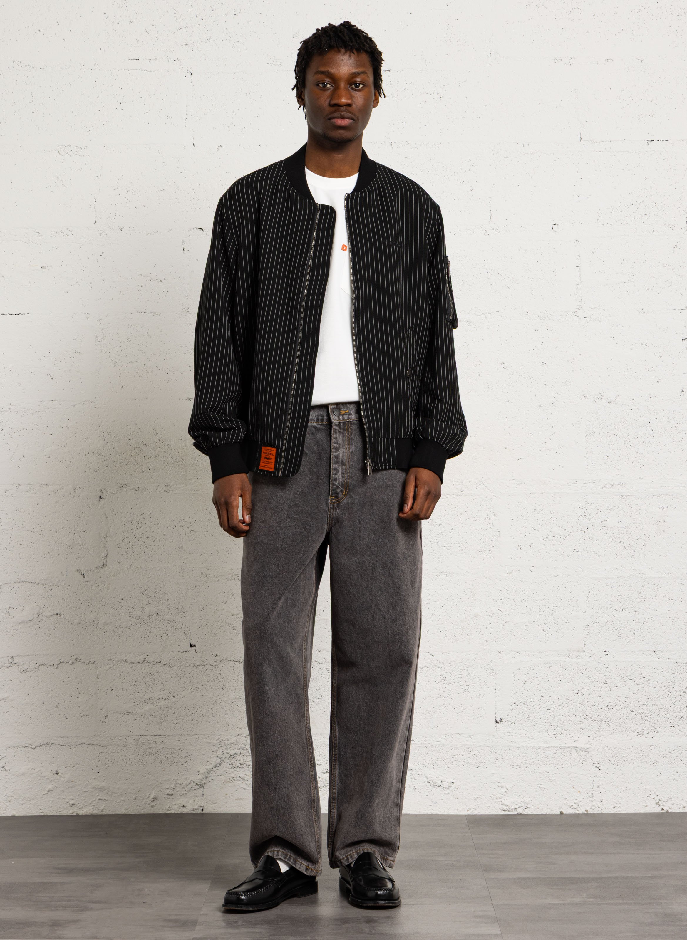 Veste zippée droite à rayures BOMBERS ORIGINAL Noir