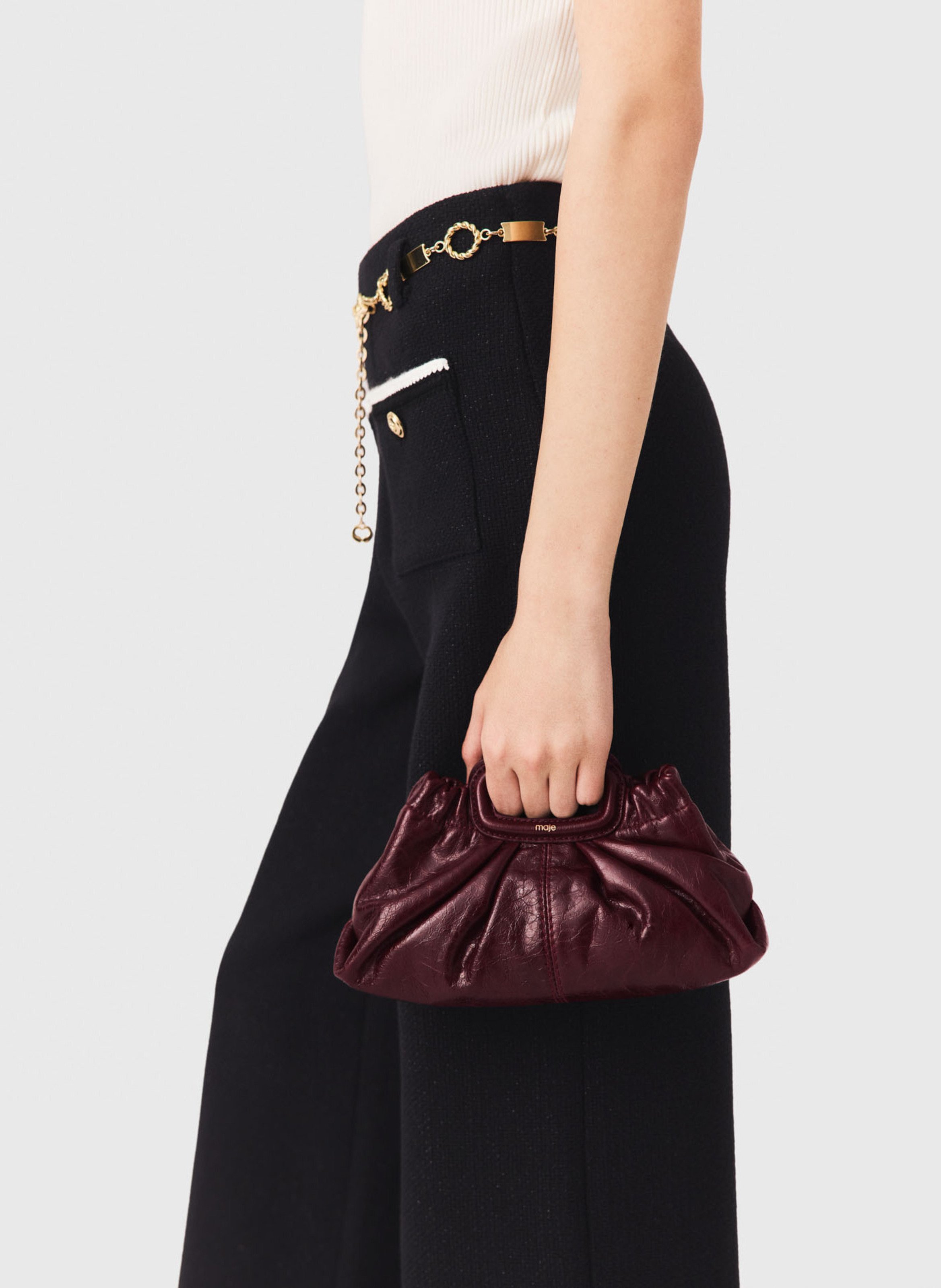 Clutch van glanzend craqueléleer MAJE Rood