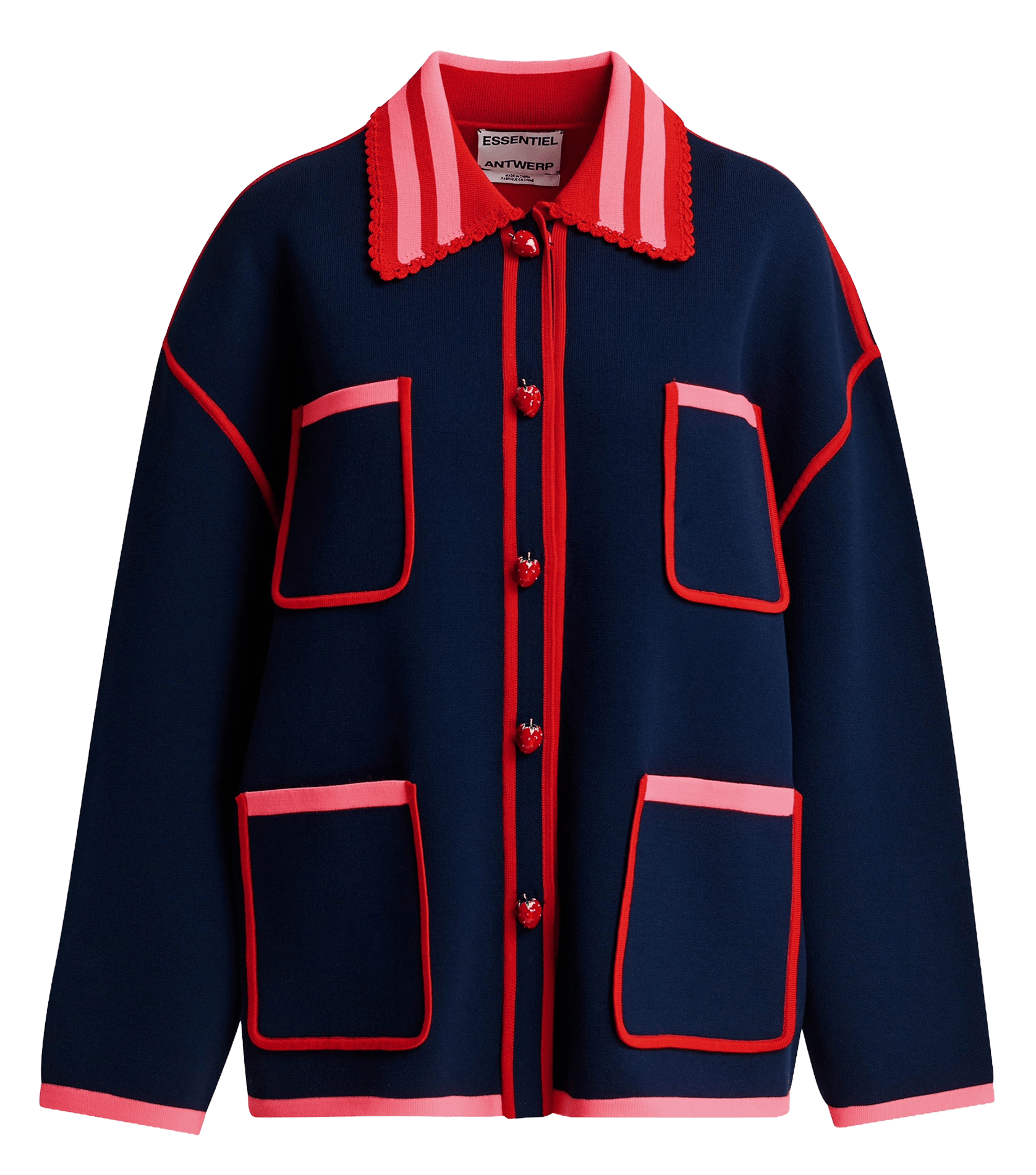 Oversize-Strickjacke mit klassischem Kragen ESSENTIEL ANTWERP Blau
