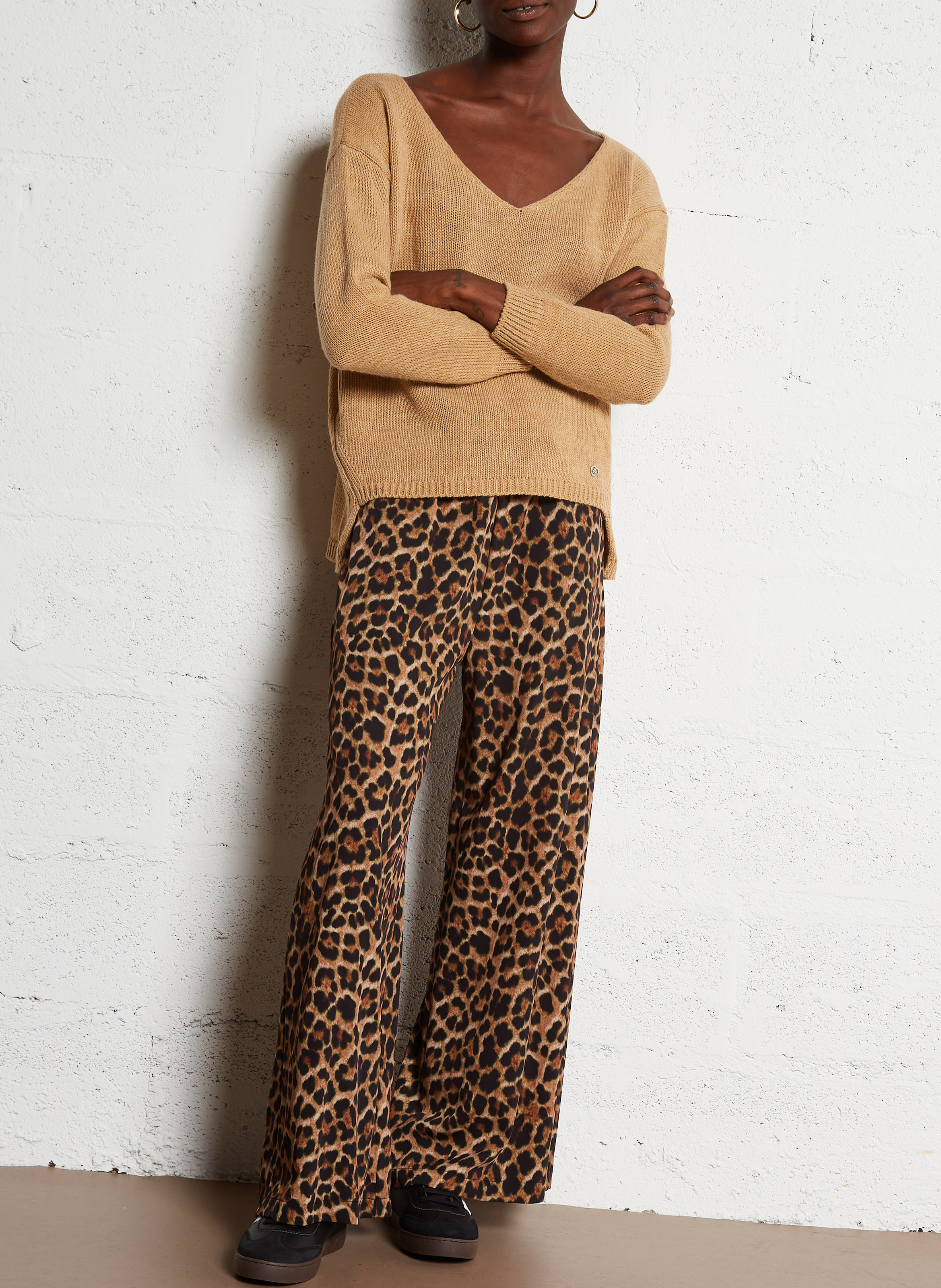 Leopard print wide-leg pants PLEASE Brown
