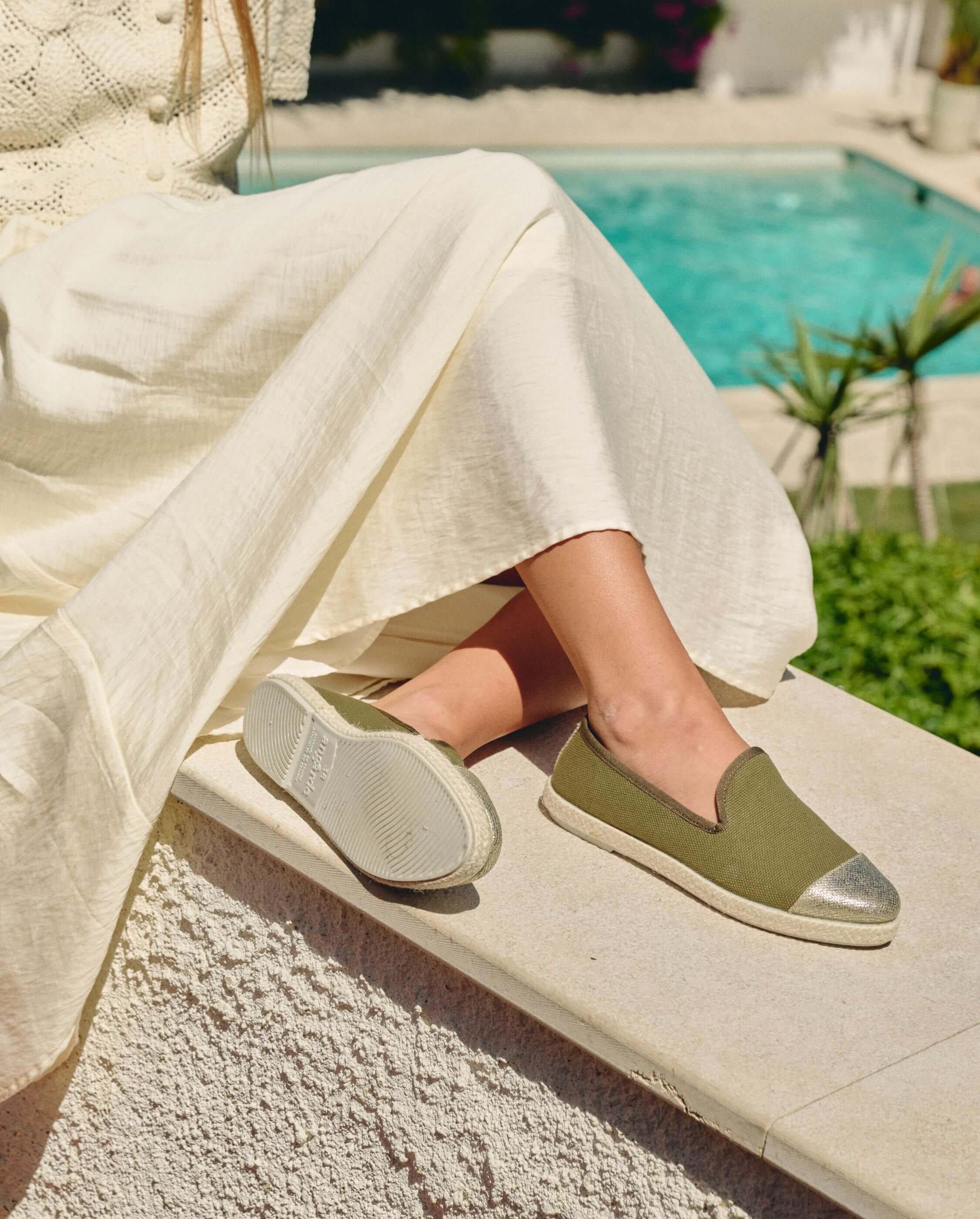 Women's espadrilles CENITZ, recycled cotton olive gold ANGARDE Khaki