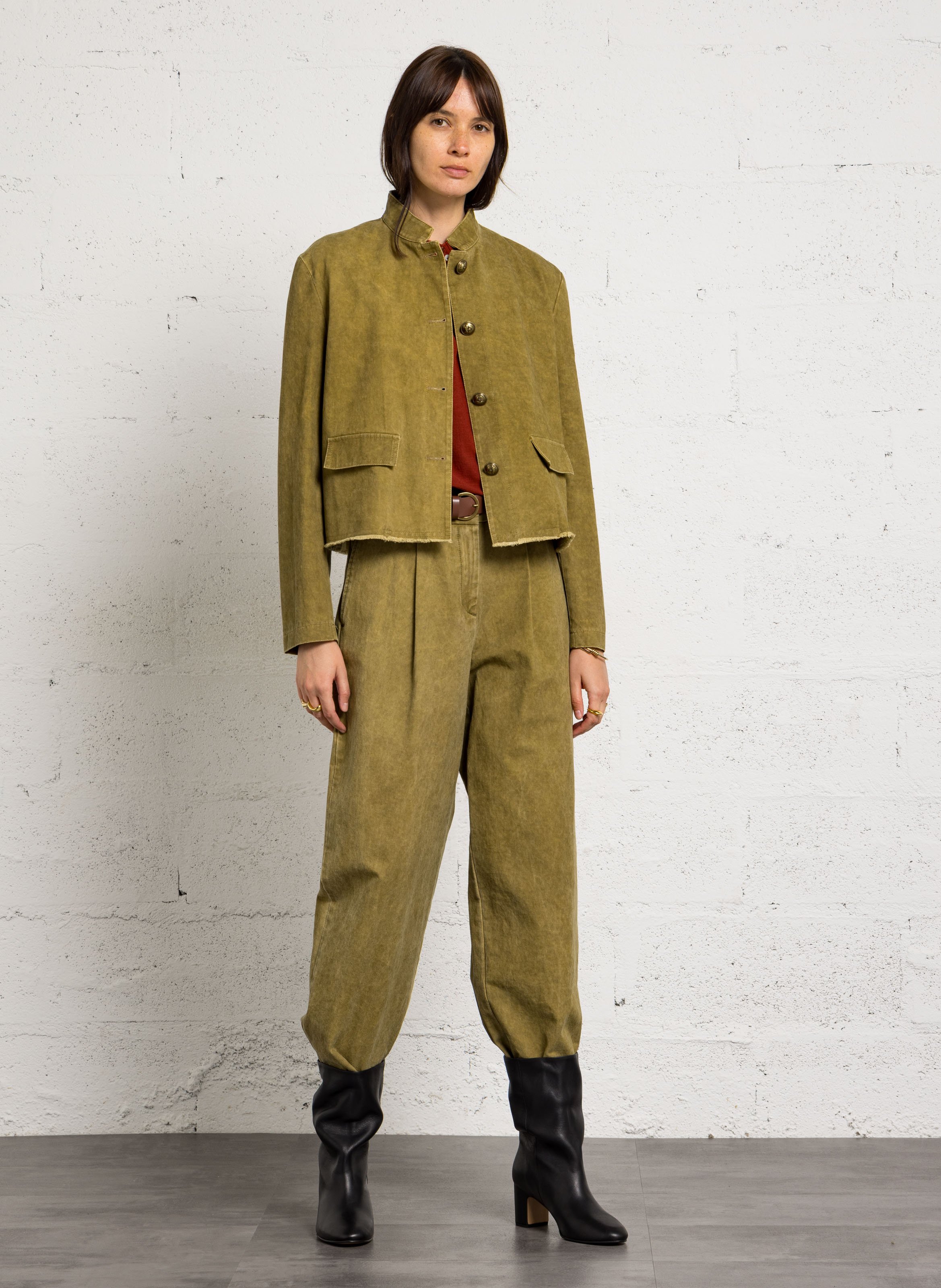 Wide-leg cotton pants PLEASE Khaki