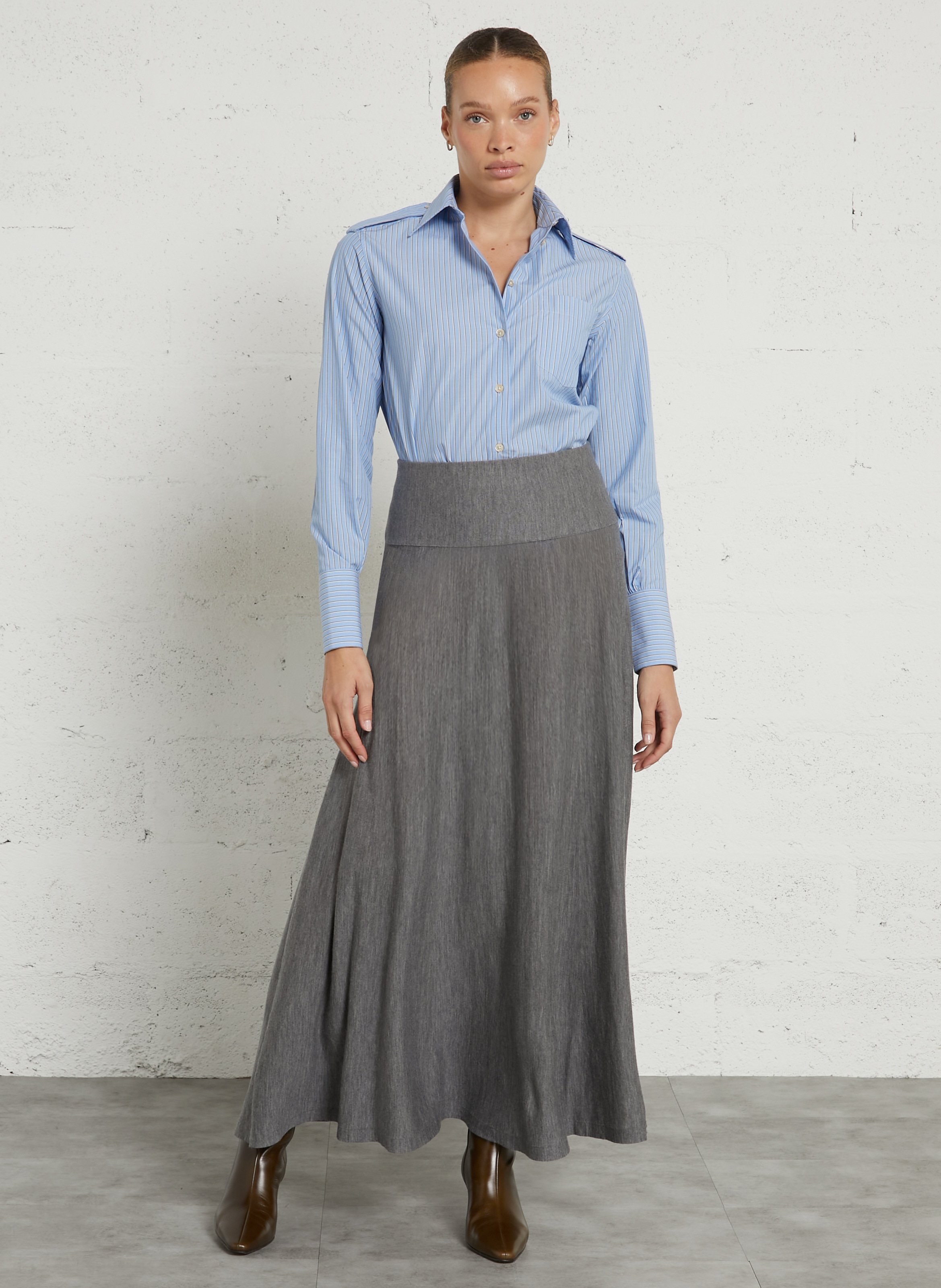 Chemise droite à rayures en coton LAURENCE BRAS Bleu