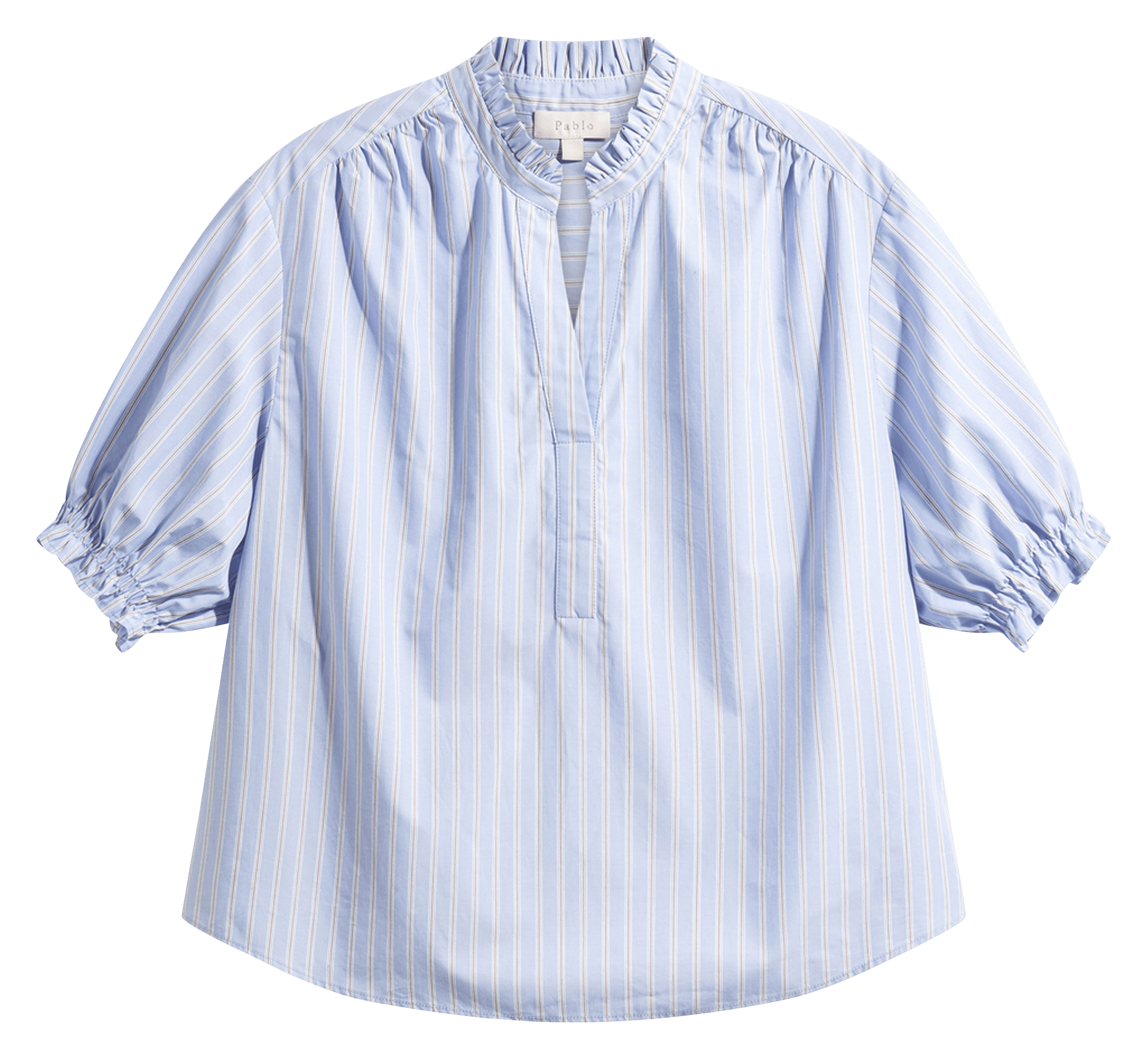 Blouse met Tunesische kraag gestreept PABLO Blauw