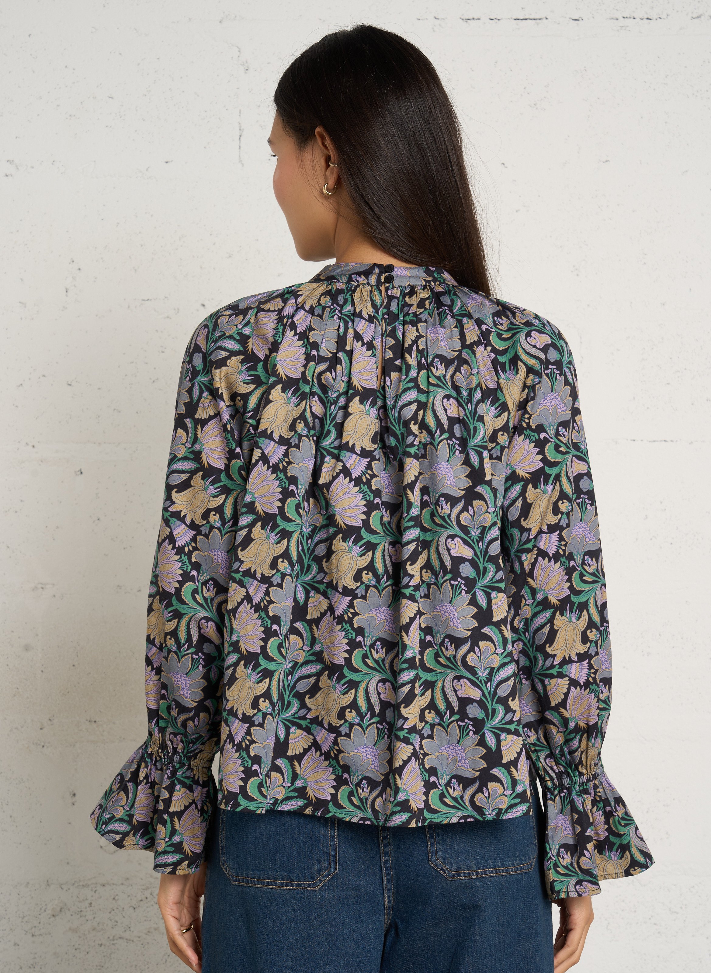 Blouse ample motif fleur en coton PETITE MENDIGOTE Noir