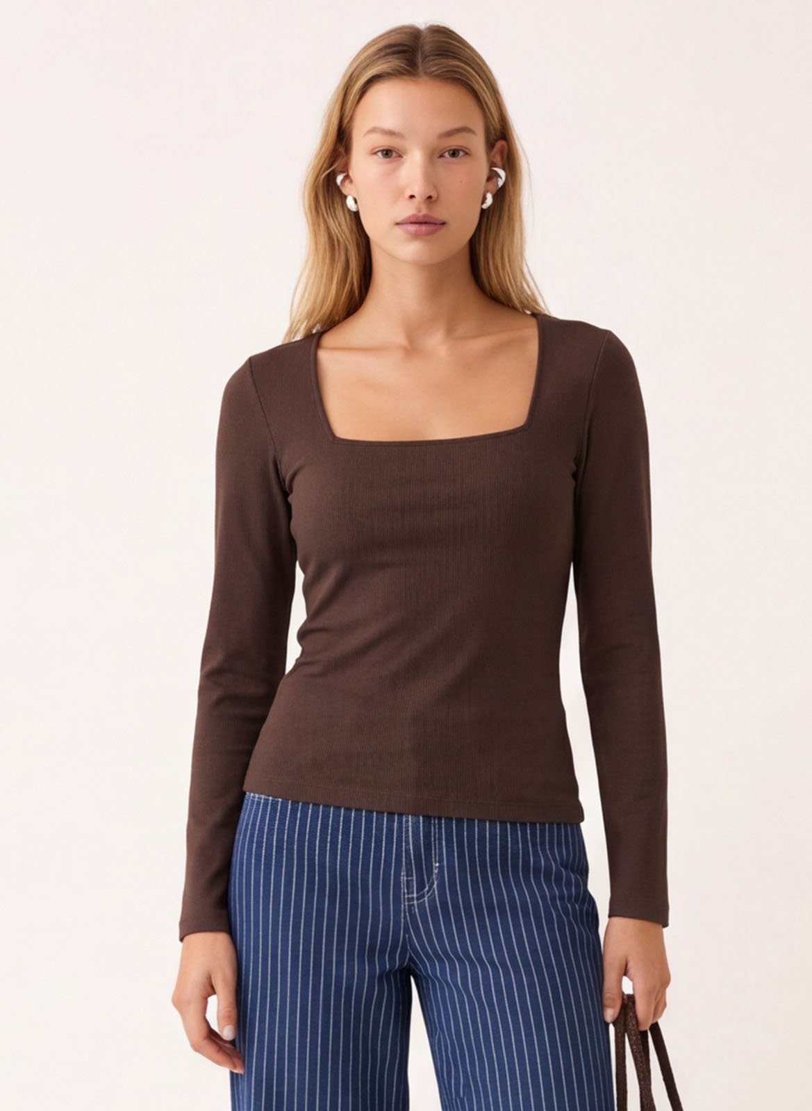 Top droit col carré en coton mélangé KOOKAI