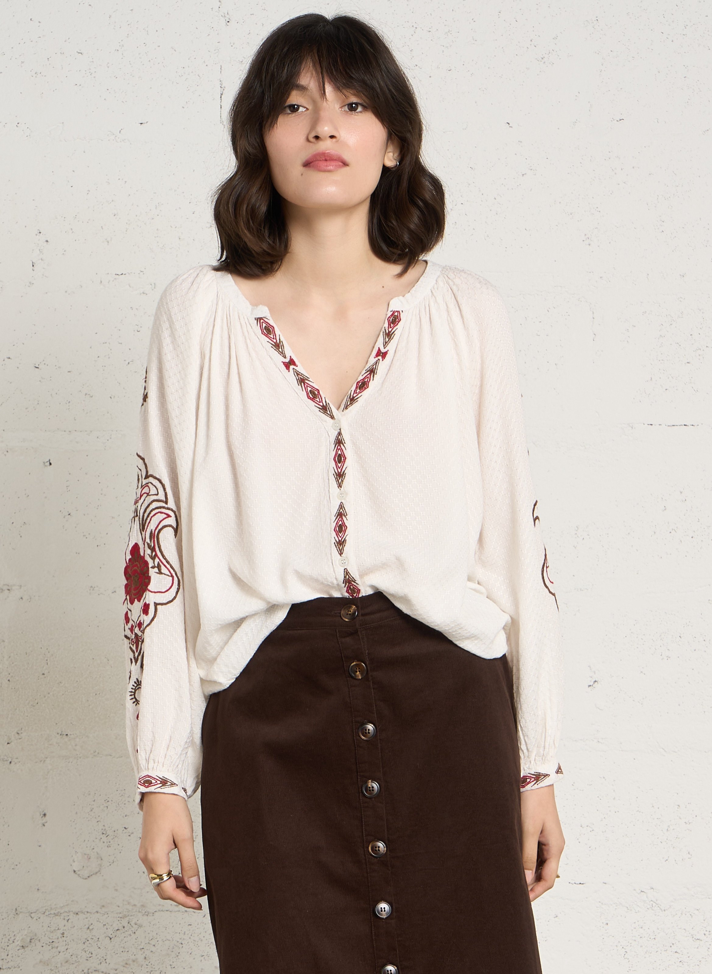 Henley-Bluse mit Stickerei LA PETITE ETOILE Beige
