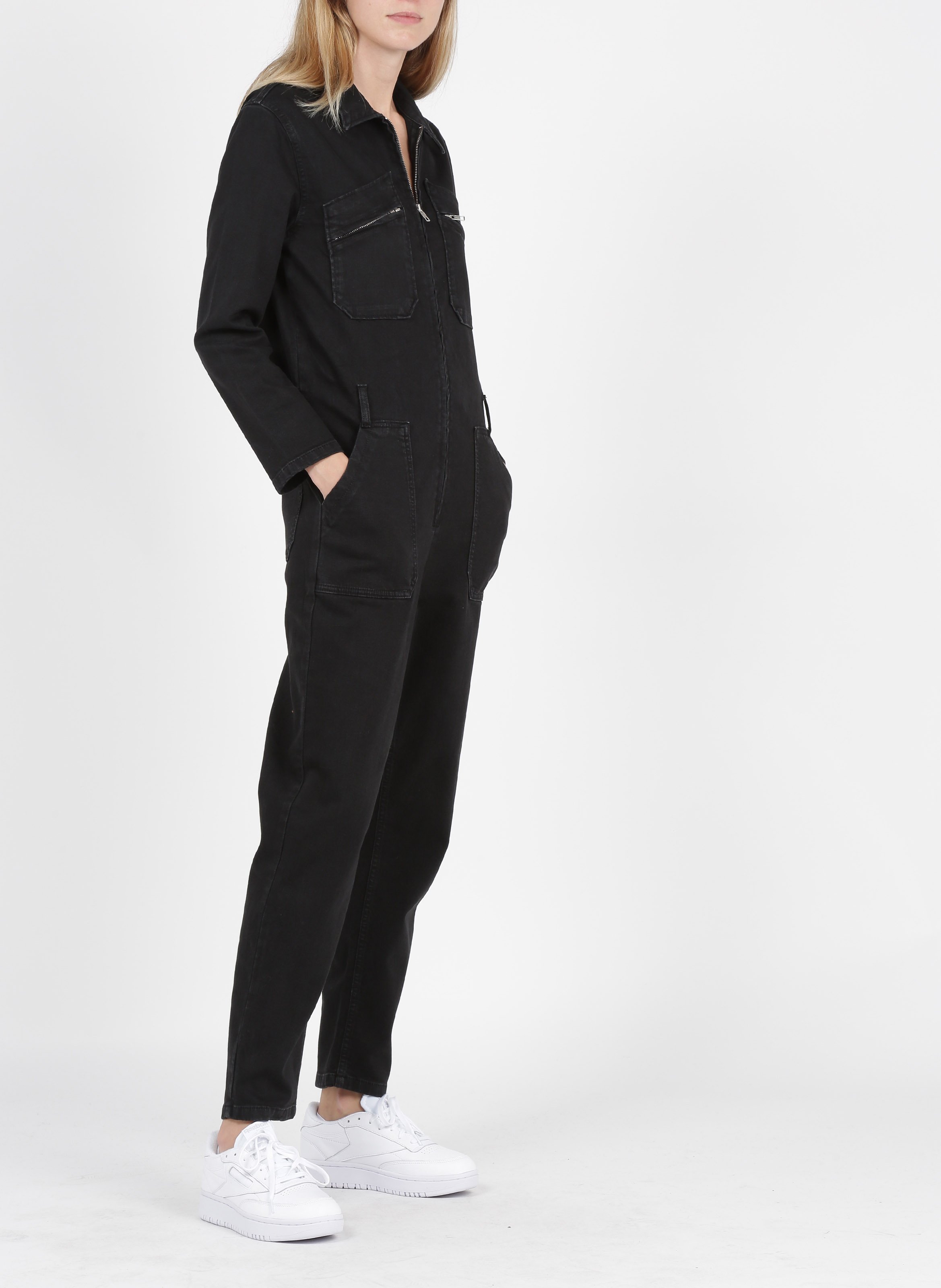 Jumpsuit aus Baumwoll-Mix mit klassischem Kragen und Reißverschluss ACQUAVERDE Schwarz