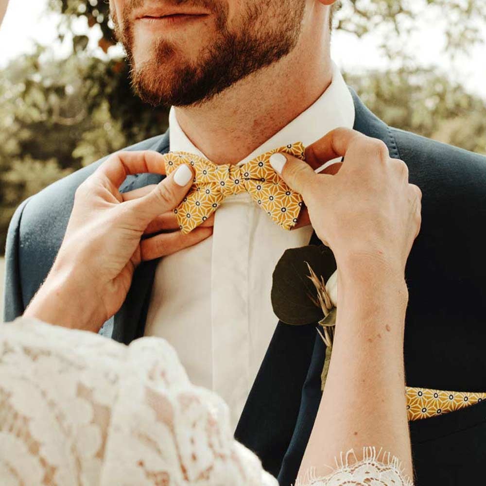 Noeud de papillon imprimé en coton LE COQ EN PAP' Jaune