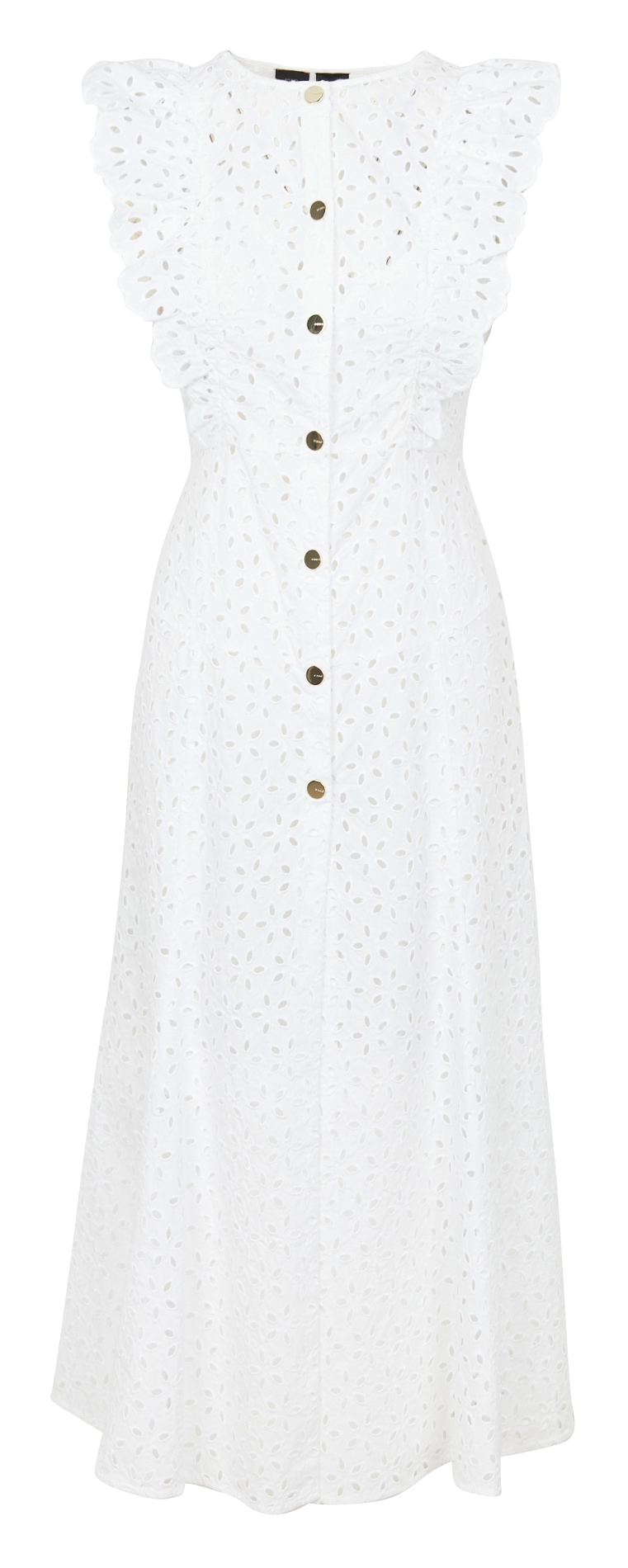 Mid-length embroidered round-neck cotton dress PINKO White