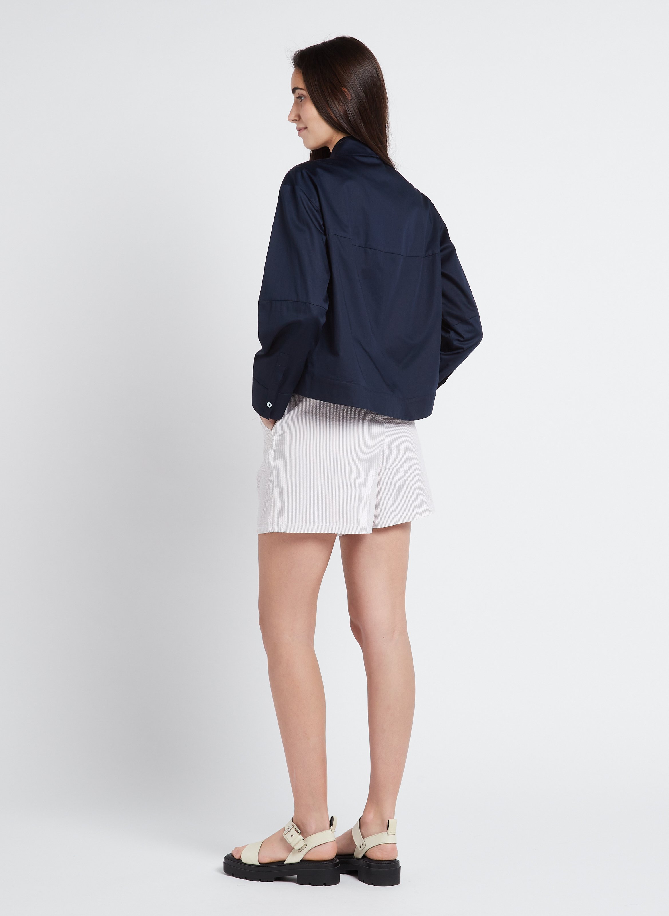 Cropped satin-effect cotton shirt MAX MARA LEISURE Blue